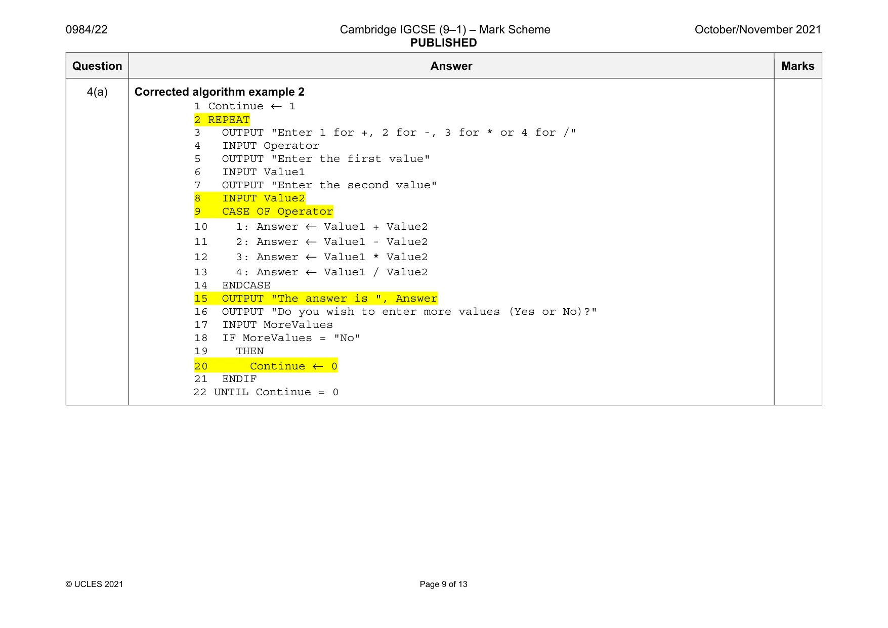 Mark scheme, page 9 of 13