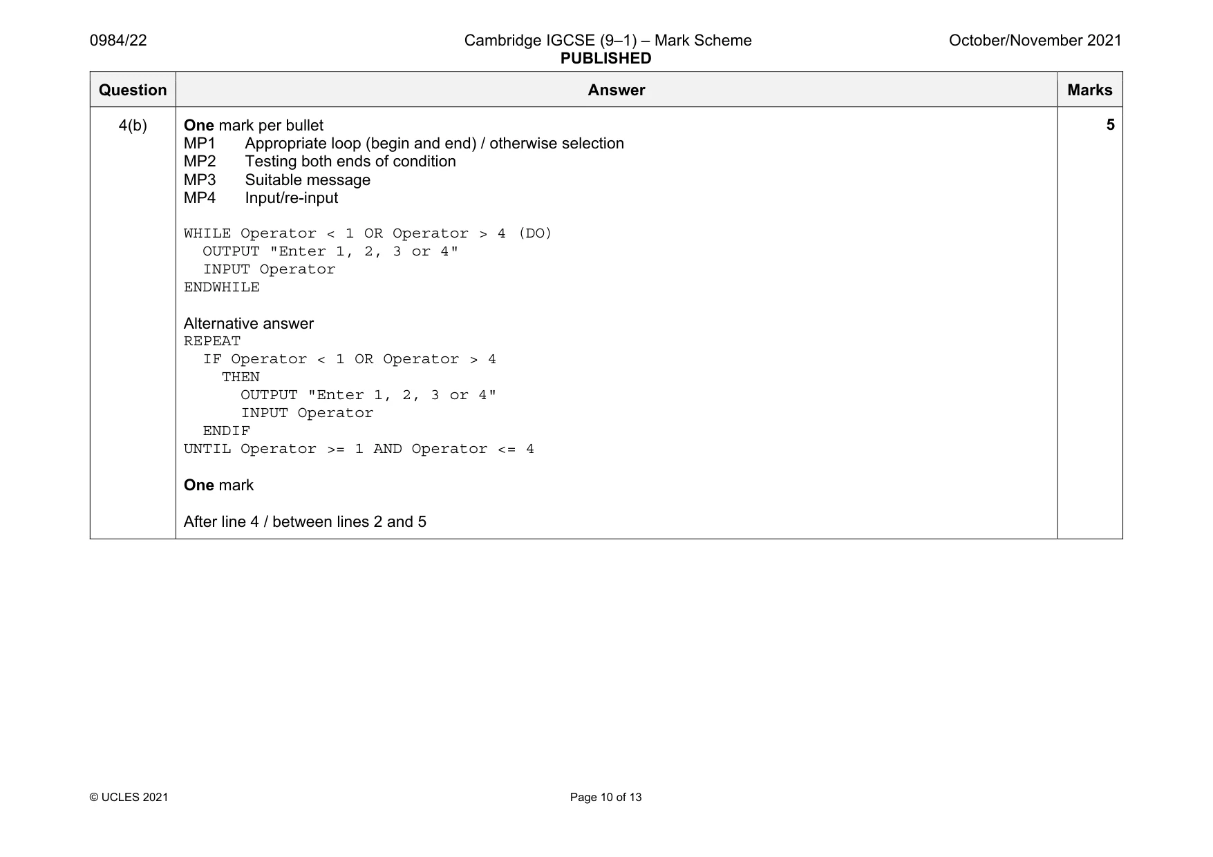 Mark scheme, page 10 of 13