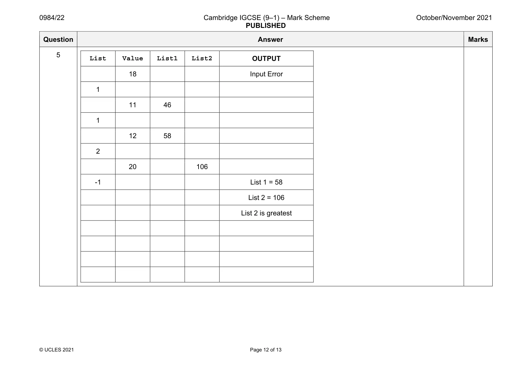 Mark scheme, page 12 of 13