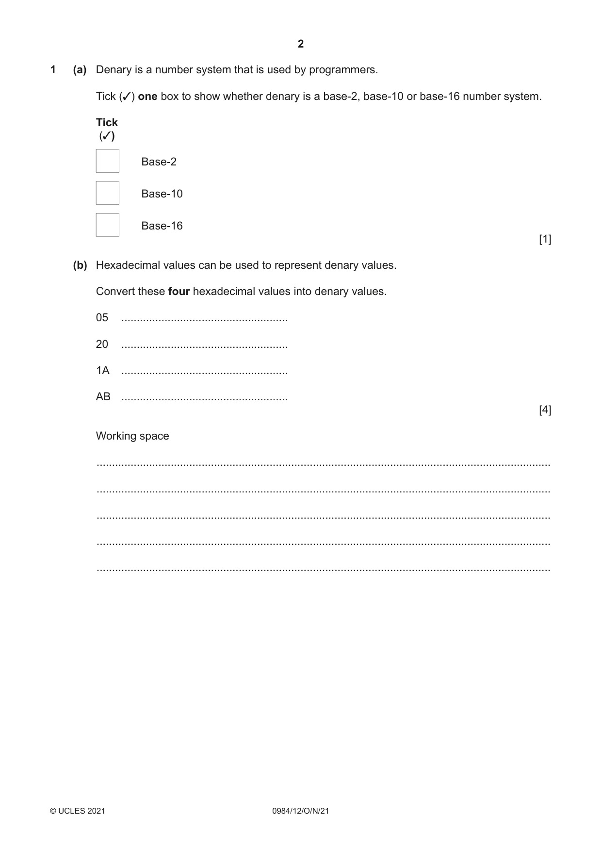 Cambridge IGCSE Computer Science (9-1) 0984 2021 Oct/Nov Paper 1 · Variant 2 question paper, page 2 of 12
