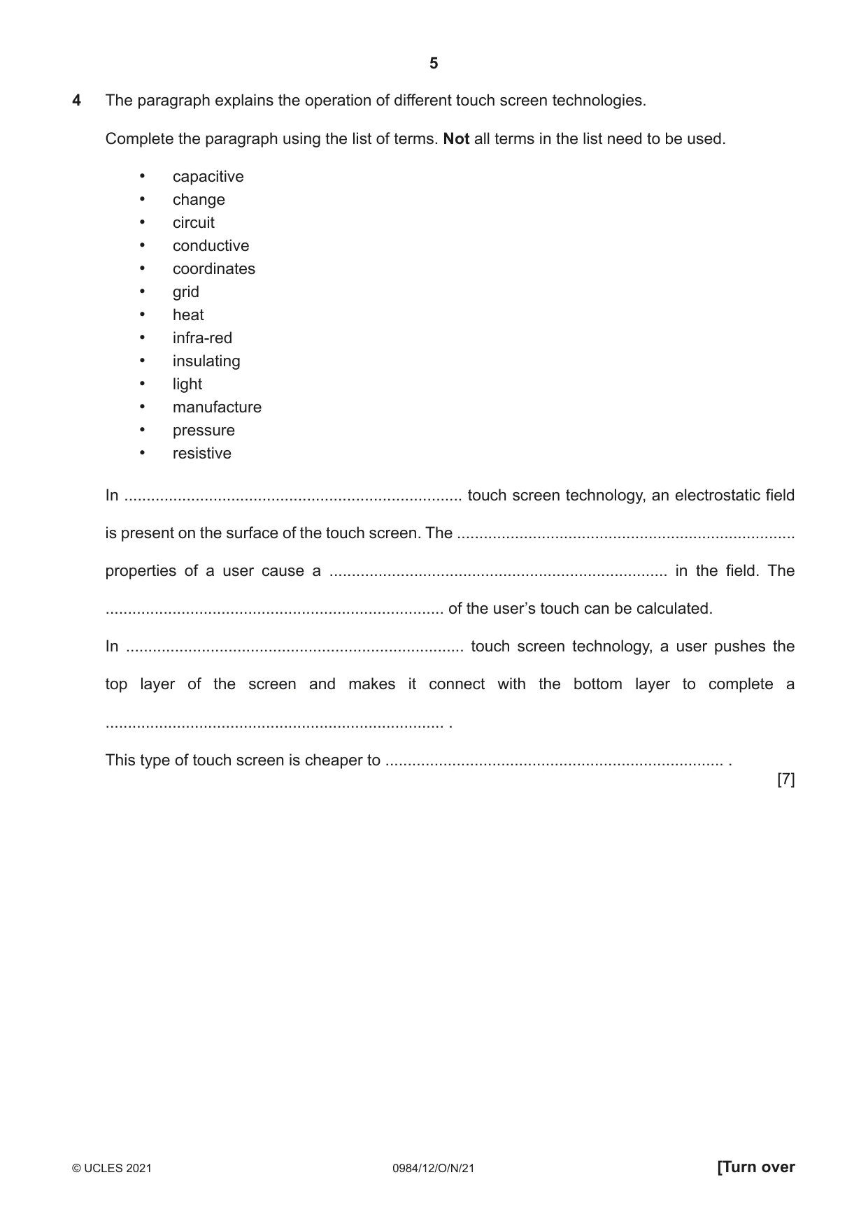 Cambridge IGCSE Computer Science (9-1) 0984 2021 Oct/Nov Paper 1 · Variant 2 question paper, page 5 of 12