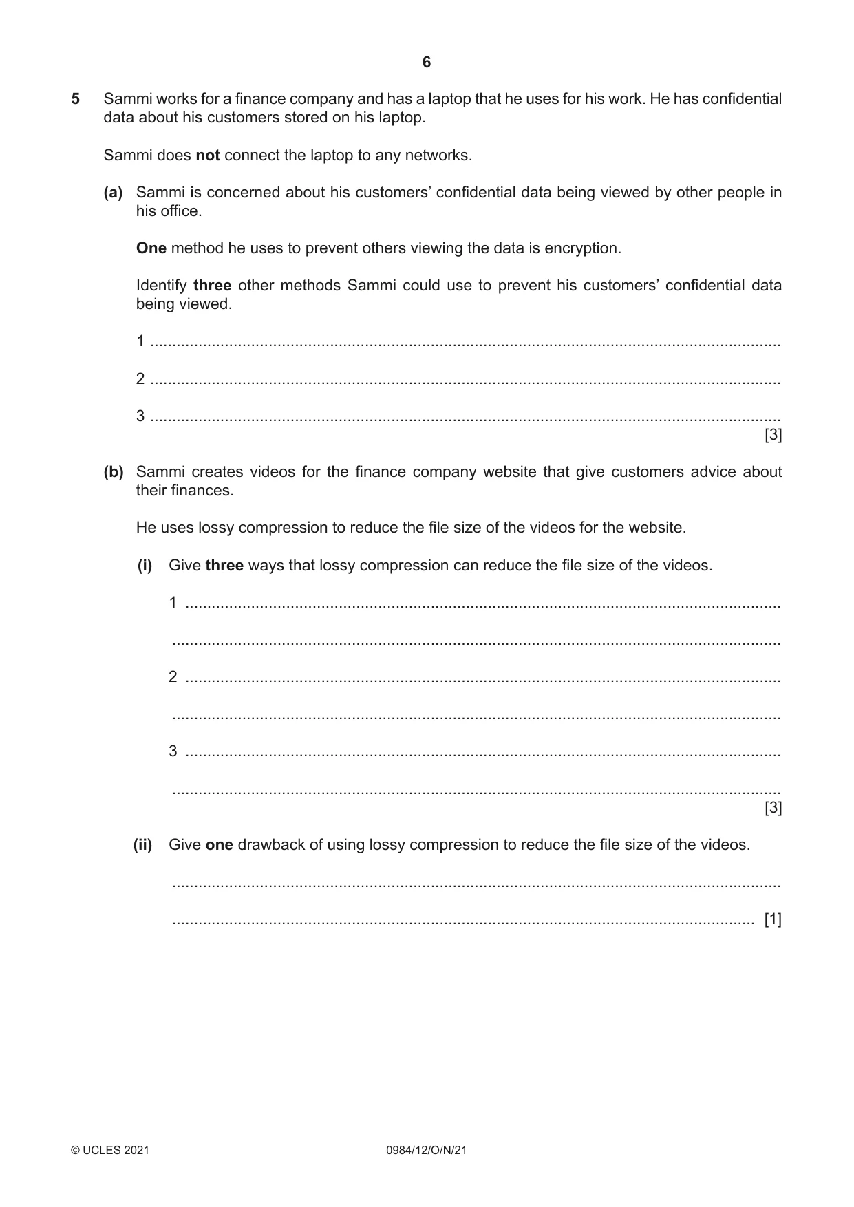 Cambridge IGCSE Computer Science (9-1) 0984 2021 Oct/Nov Paper 1 · Variant 2 question paper, page 6 of 12