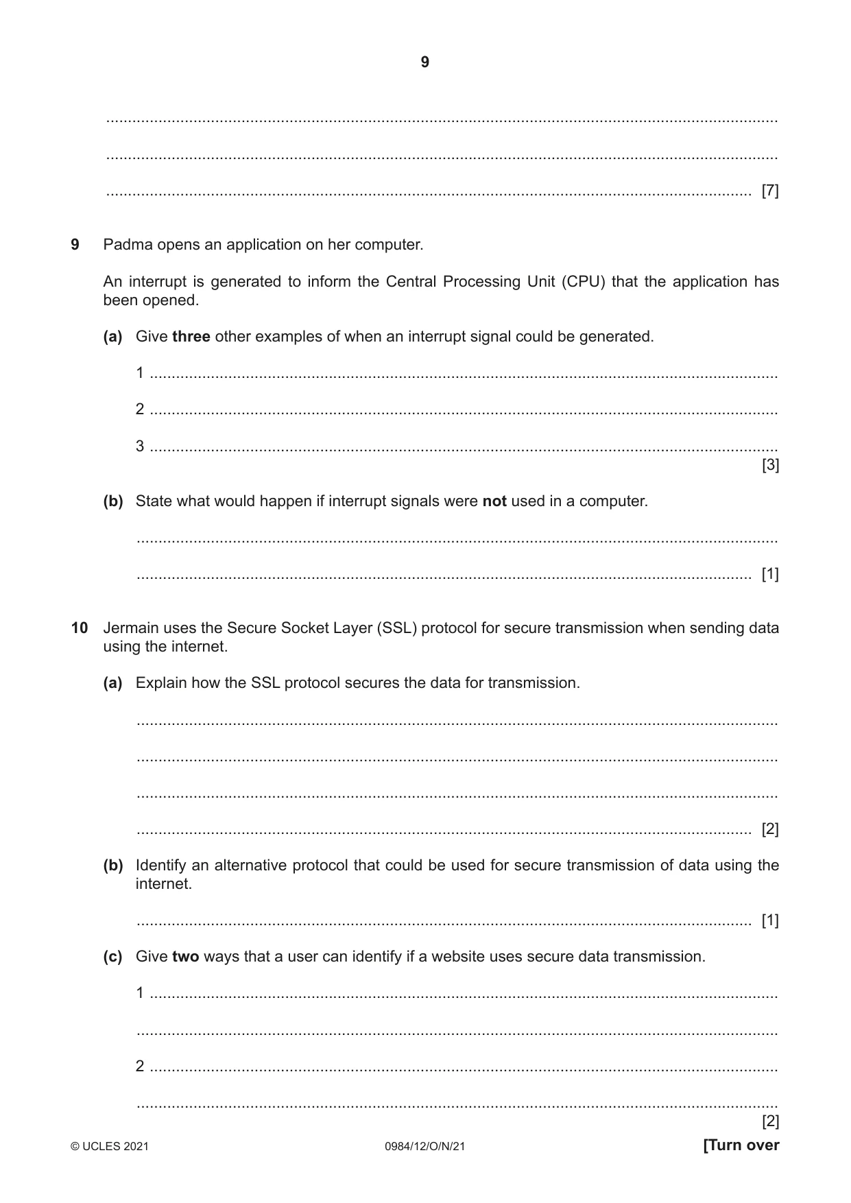 Cambridge IGCSE Computer Science (9-1) 0984 2021 Oct/Nov Paper 1 · Variant 2 question paper, page 9 of 12