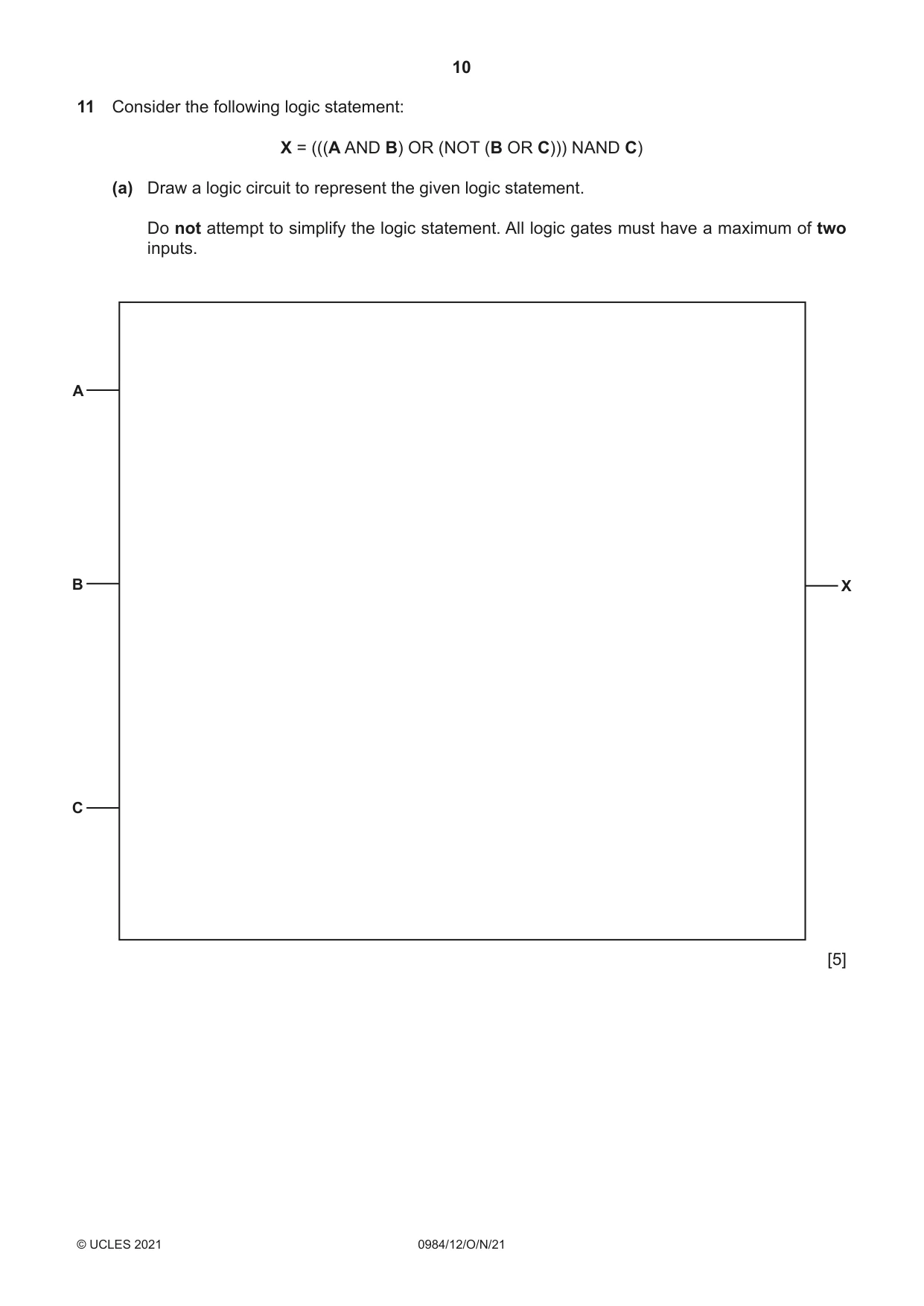 Cambridge IGCSE Computer Science (9-1) 0984 2021 Oct/Nov Paper 1 · Variant 2 question paper, page 10 of 12