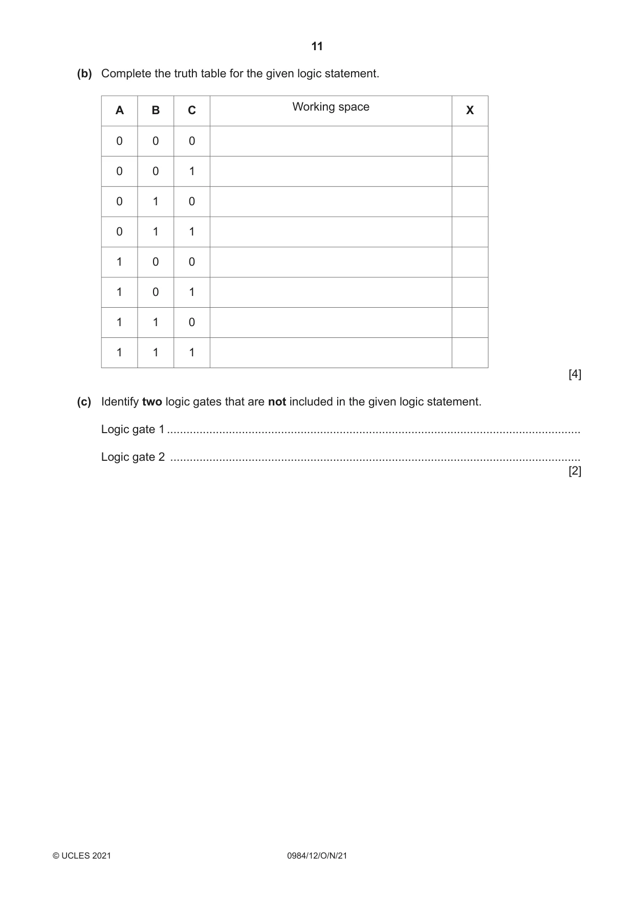 Cambridge IGCSE Computer Science (9-1) 0984 2021 Oct/Nov Paper 1 · Variant 2 question paper, page 11 of 12