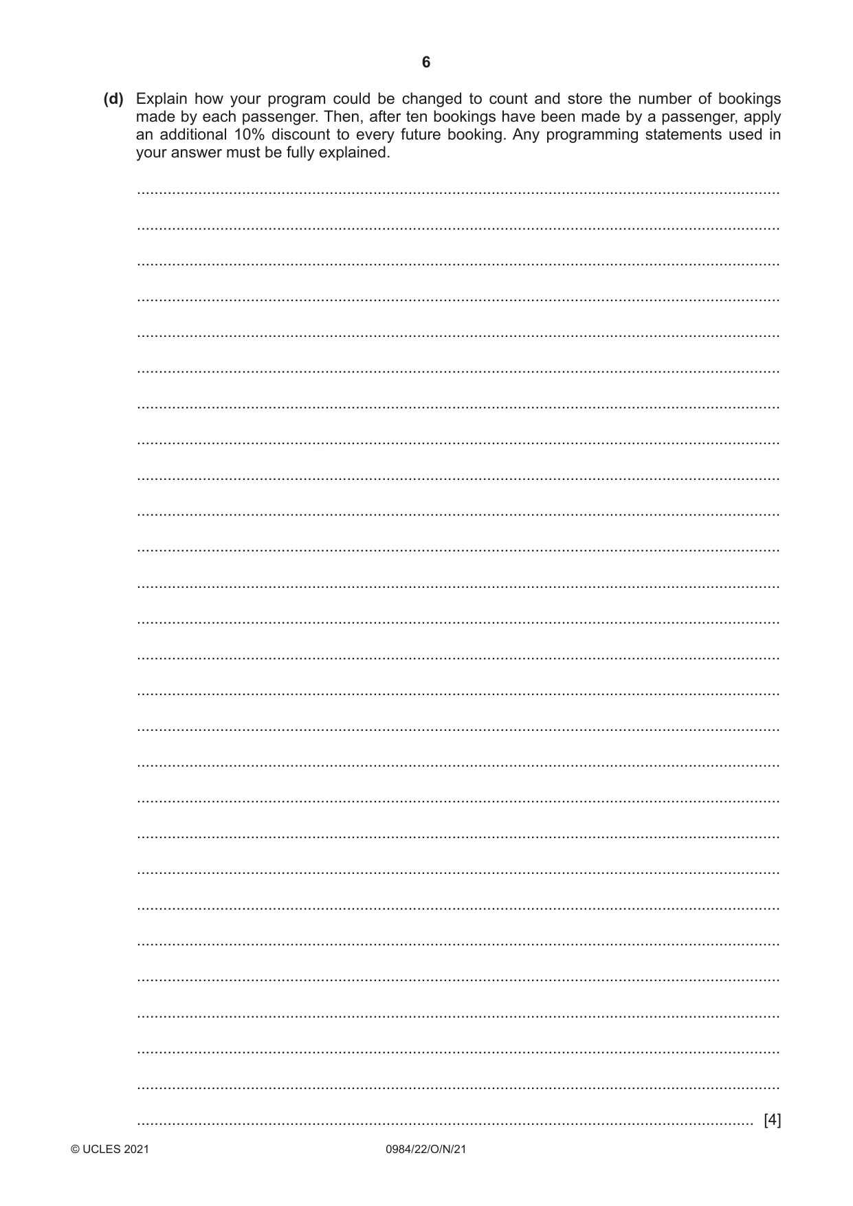 Cambridge IGCSE Computer Science (9-1) 0984 2021 Oct/Nov Paper 2 · Variant 2 question paper, page 6 of 12