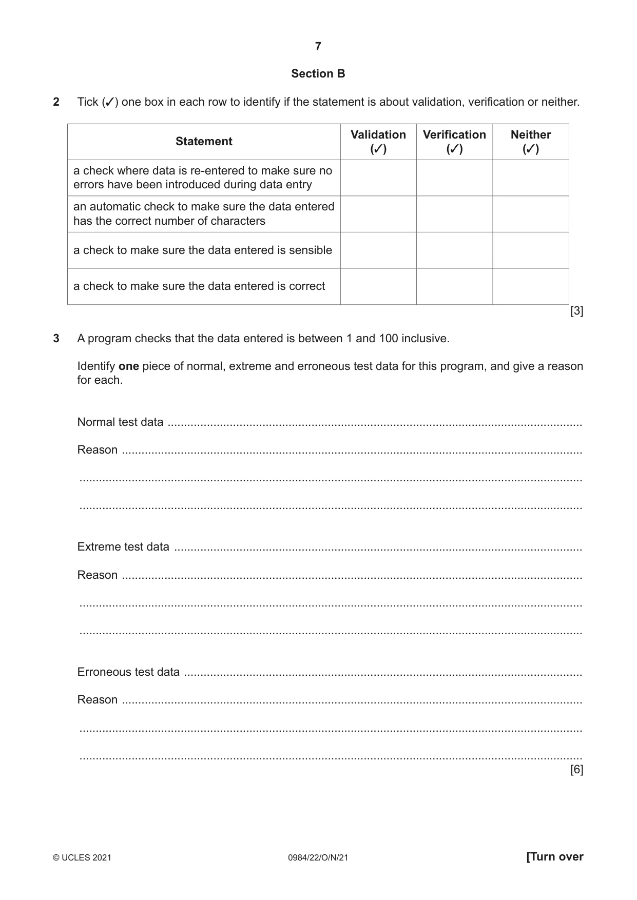 Cambridge IGCSE Computer Science (9-1) 0984 2021 Oct/Nov Paper 2 · Variant 2 question paper, page 7 of 12