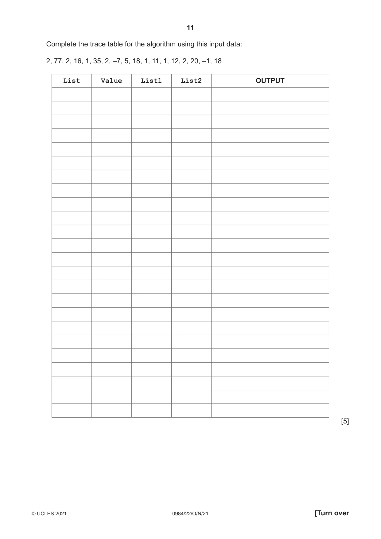 Cambridge IGCSE Computer Science (9-1) 0984 2021 Oct/Nov Paper 2 · Variant 2 question paper, page 11 of 12