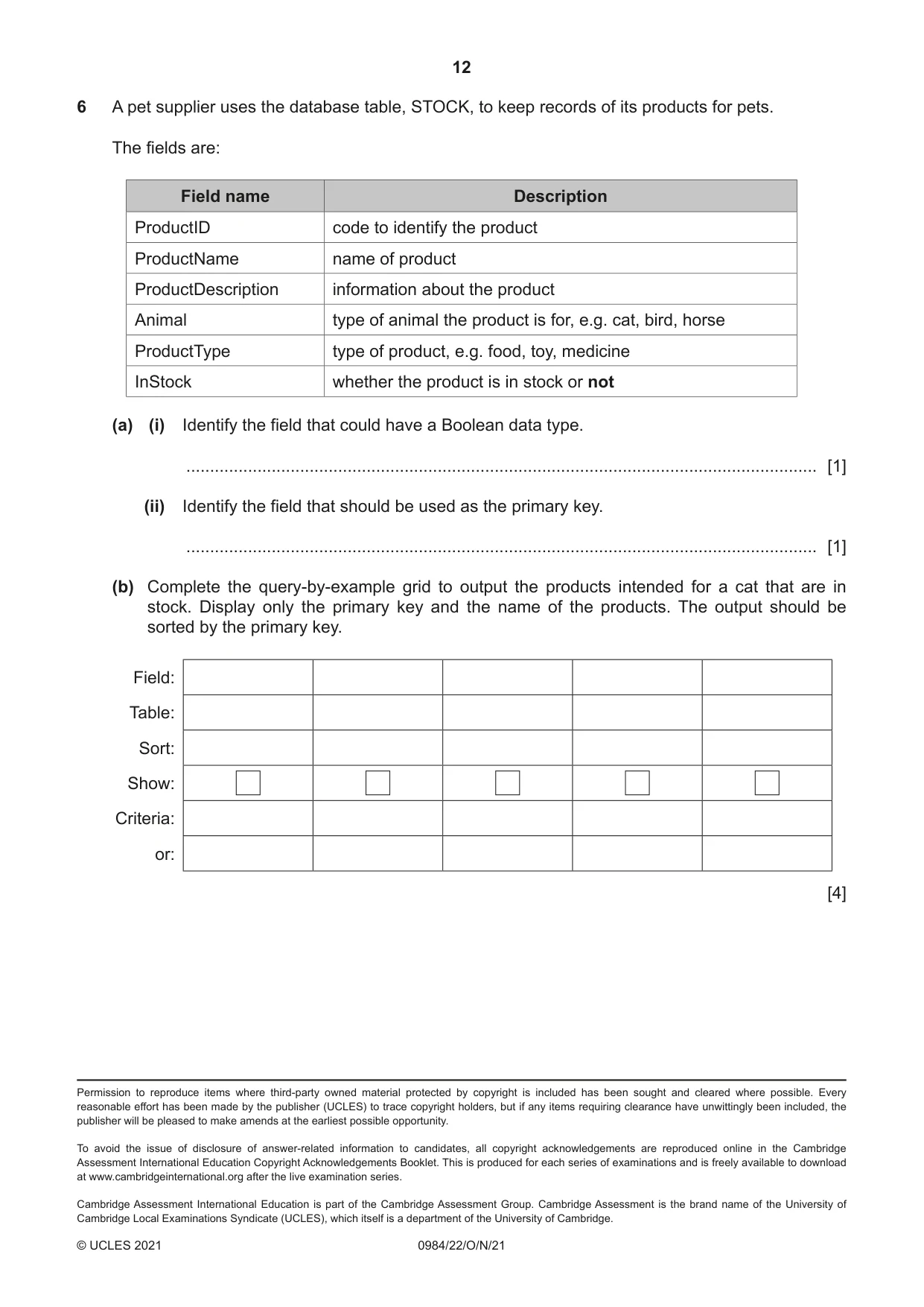 Cambridge IGCSE Computer Science (9-1) 0984 2021 Oct/Nov Paper 2 · Variant 2 question paper, page 12 of 12