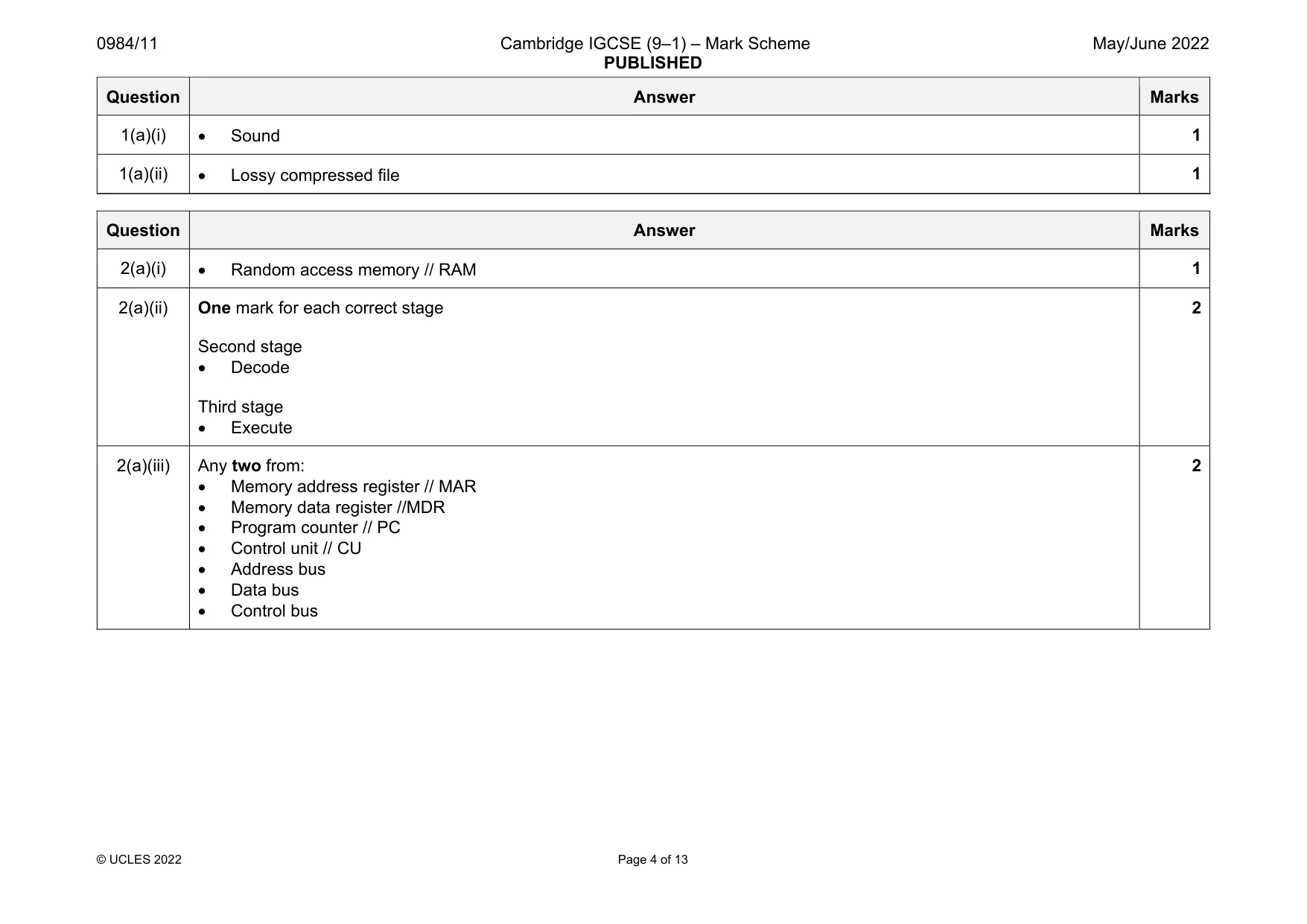Mark scheme, page 4 of 13