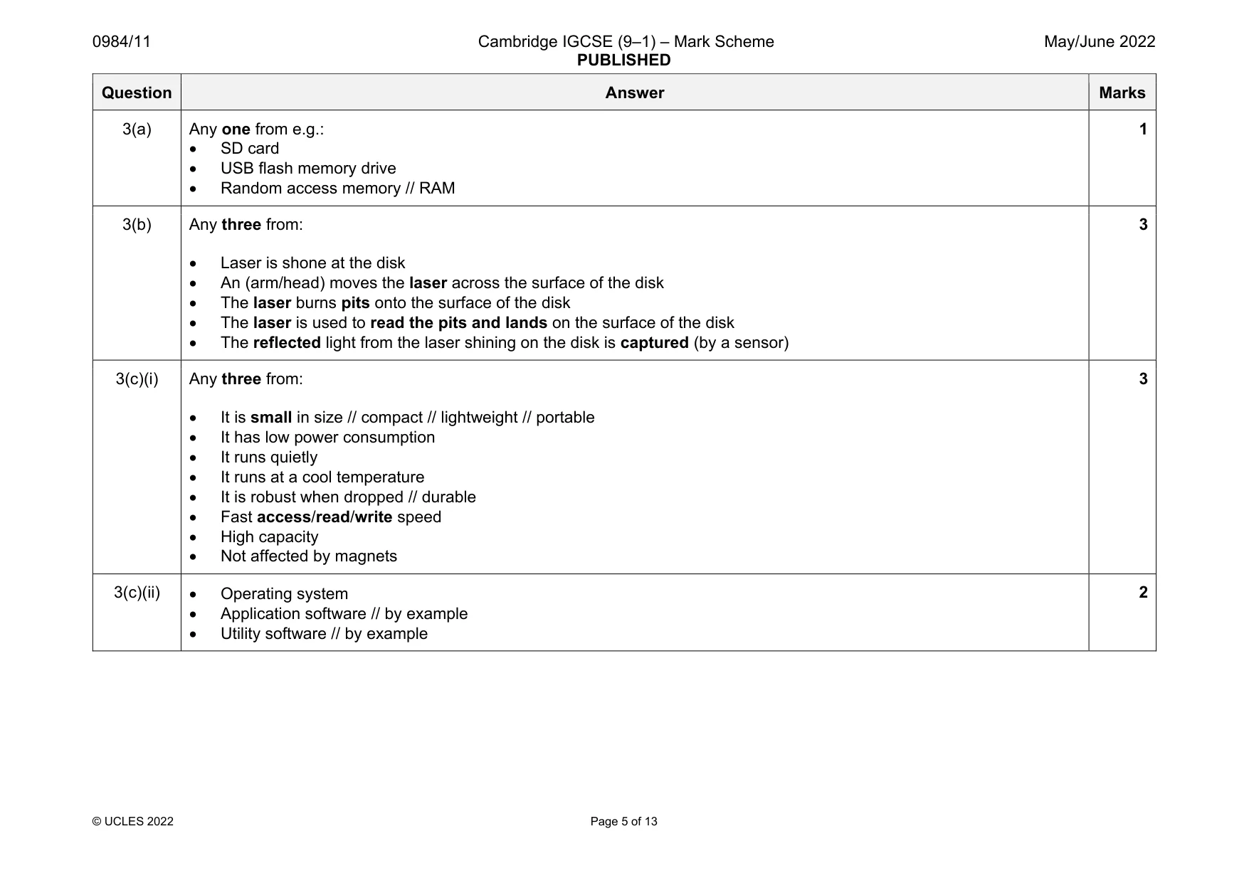 Mark scheme, page 5 of 13