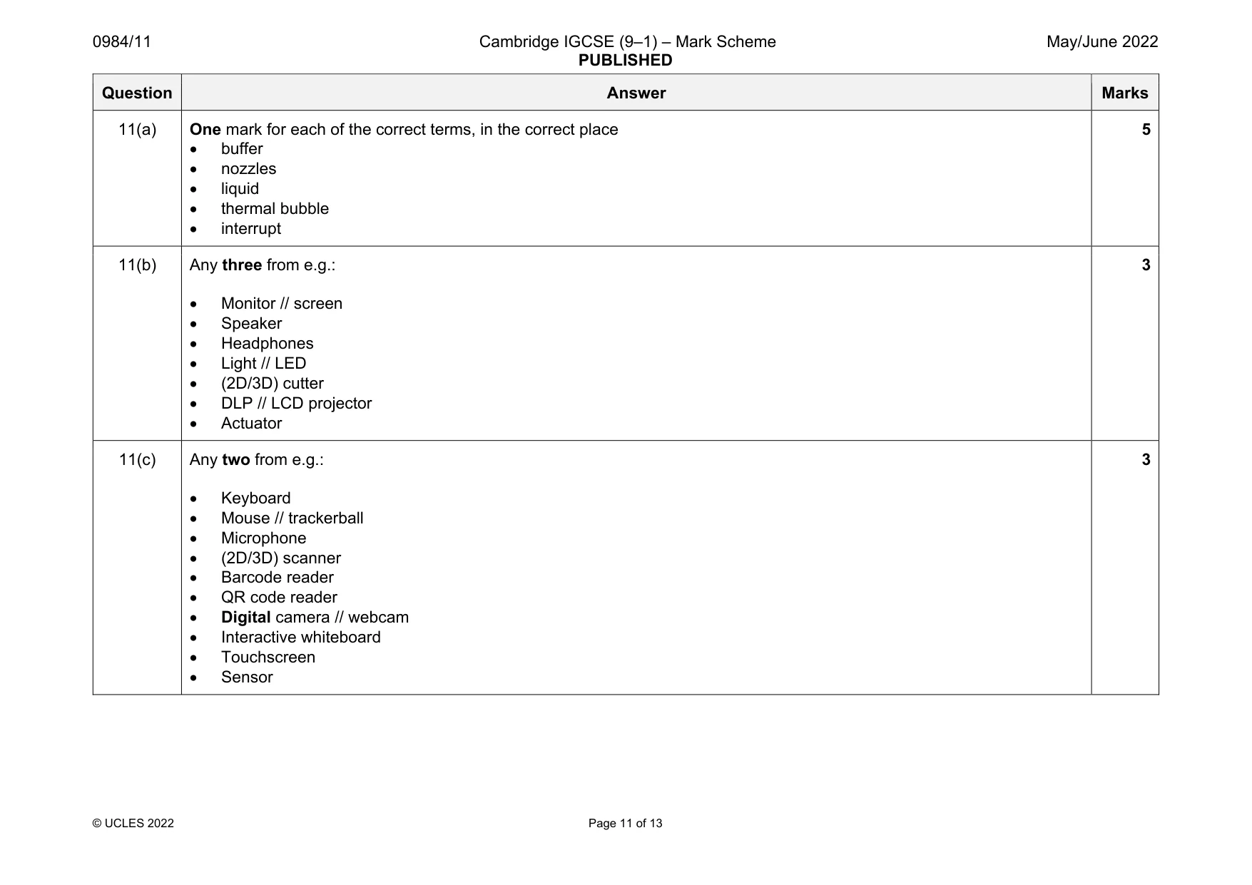Mark scheme, page 11 of 13