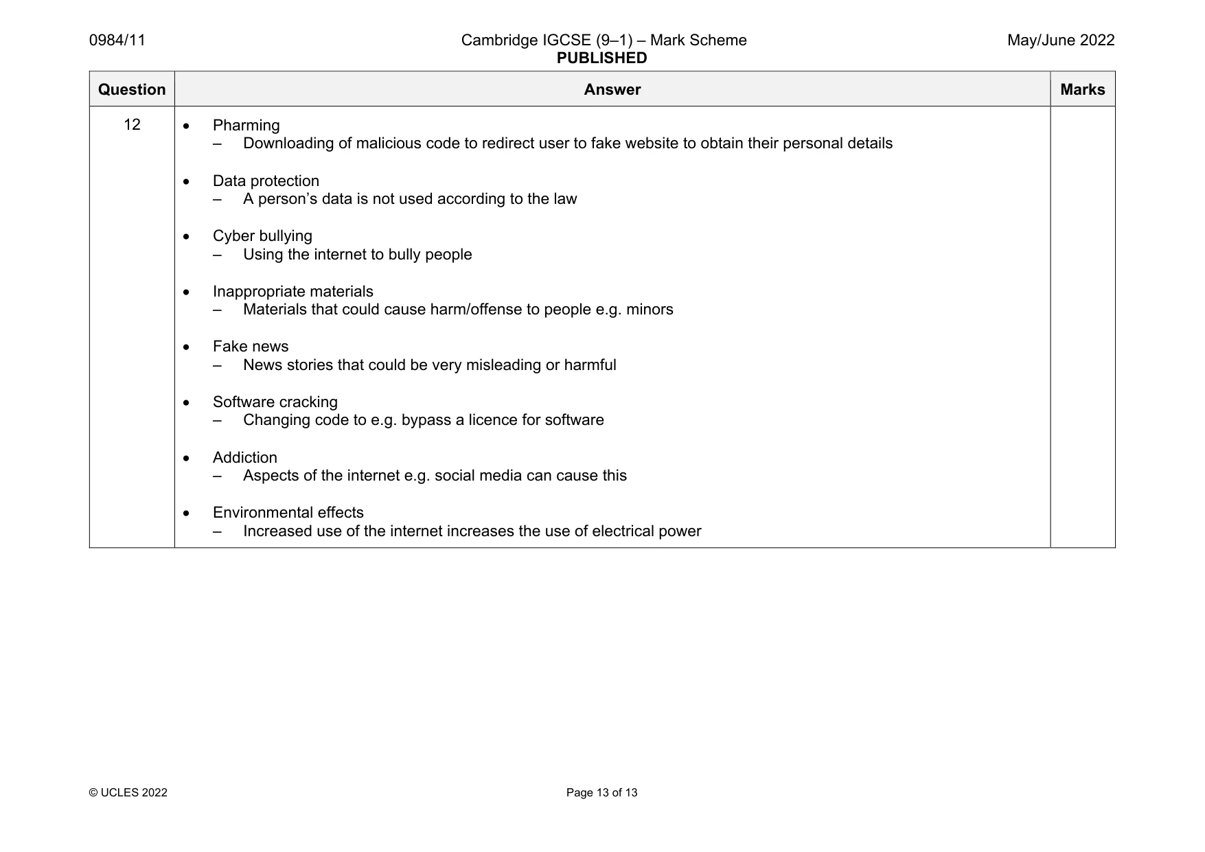 Mark scheme, page 13 of 13