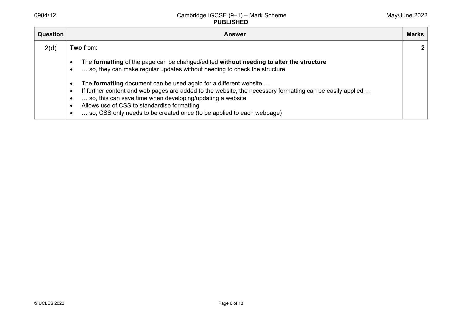 Mark scheme, page 6 of 13
