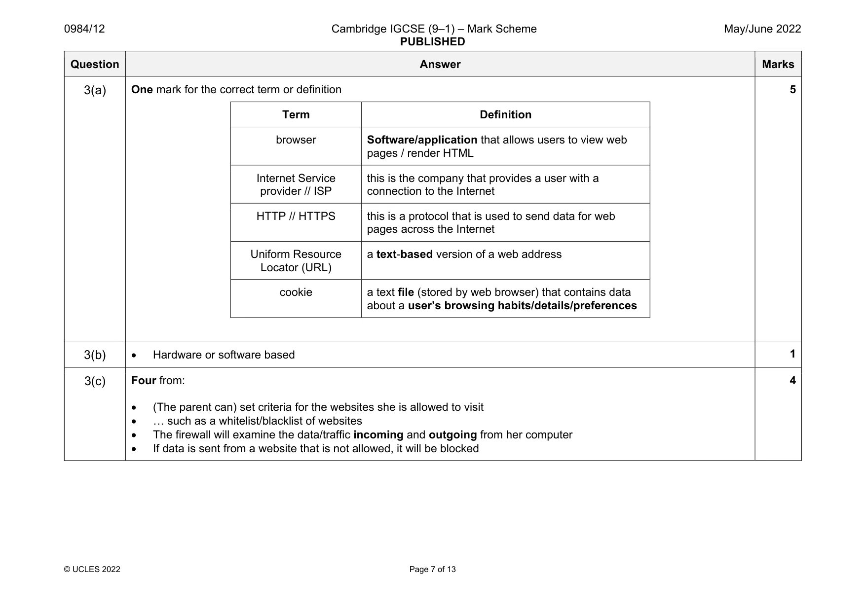 Mark scheme, page 7 of 13