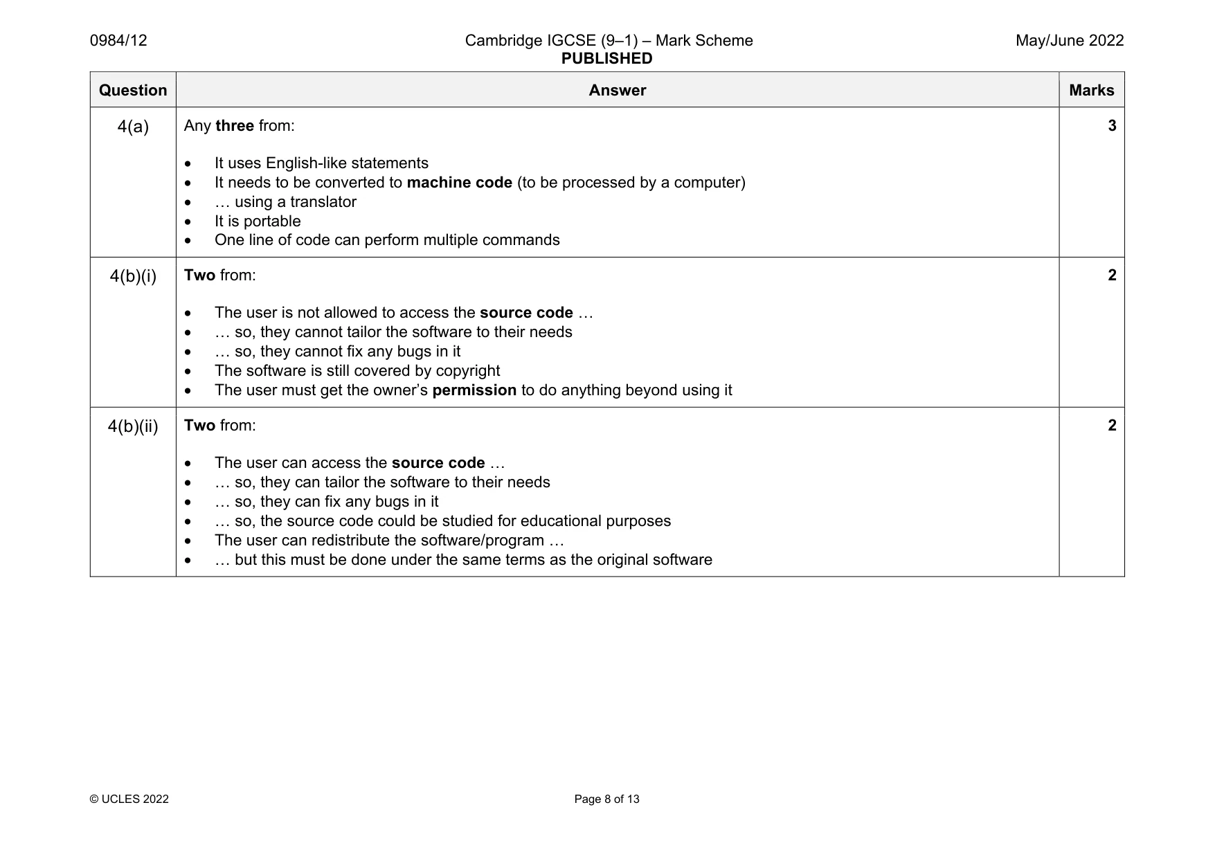 Mark scheme, page 8 of 13