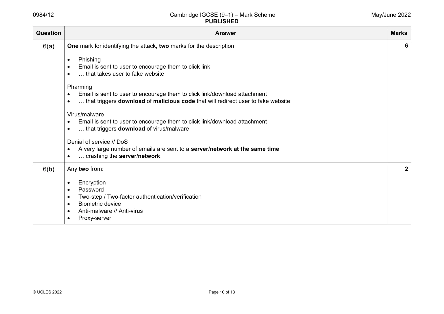Mark scheme, page 10 of 13