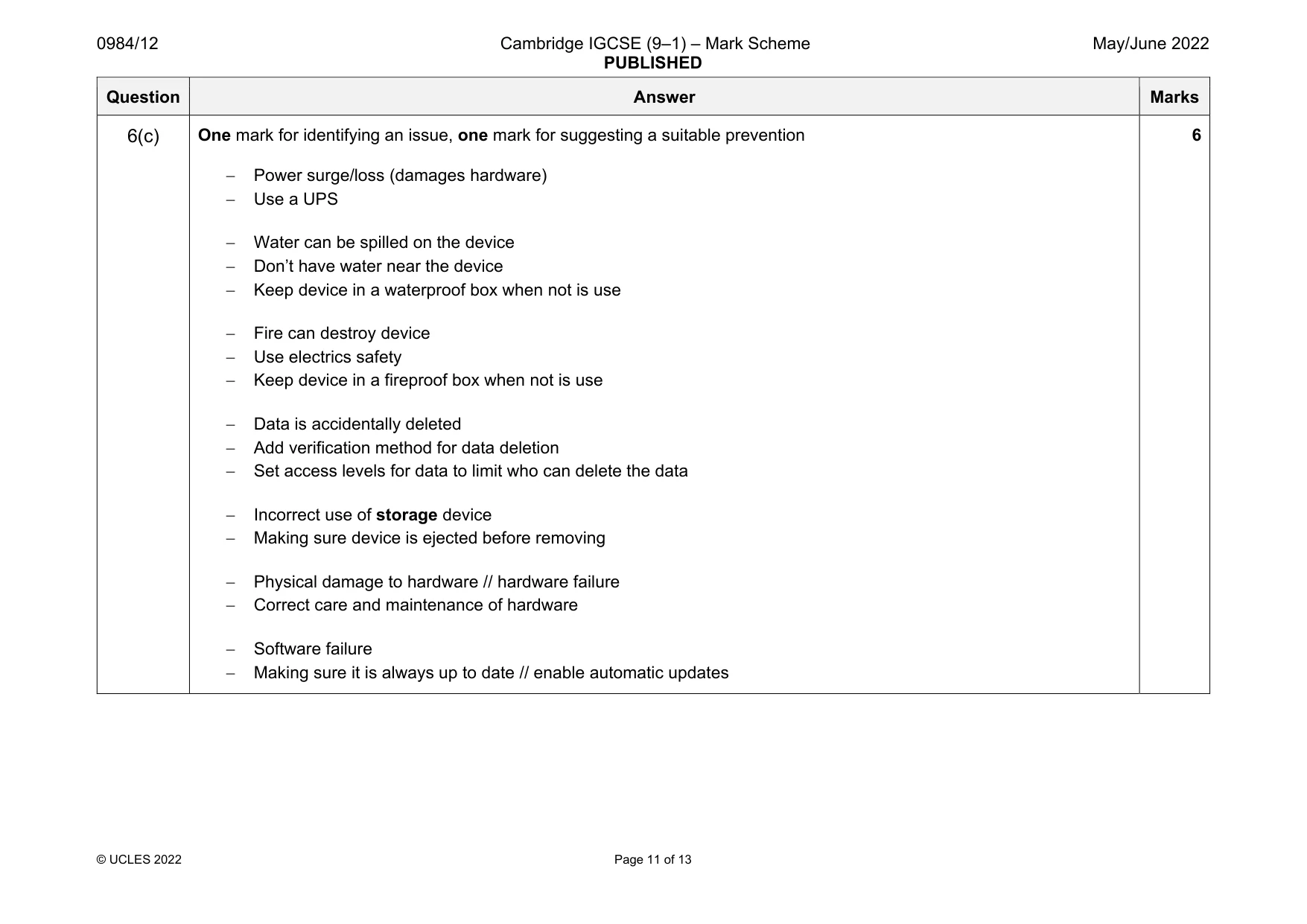 Mark scheme, page 11 of 13