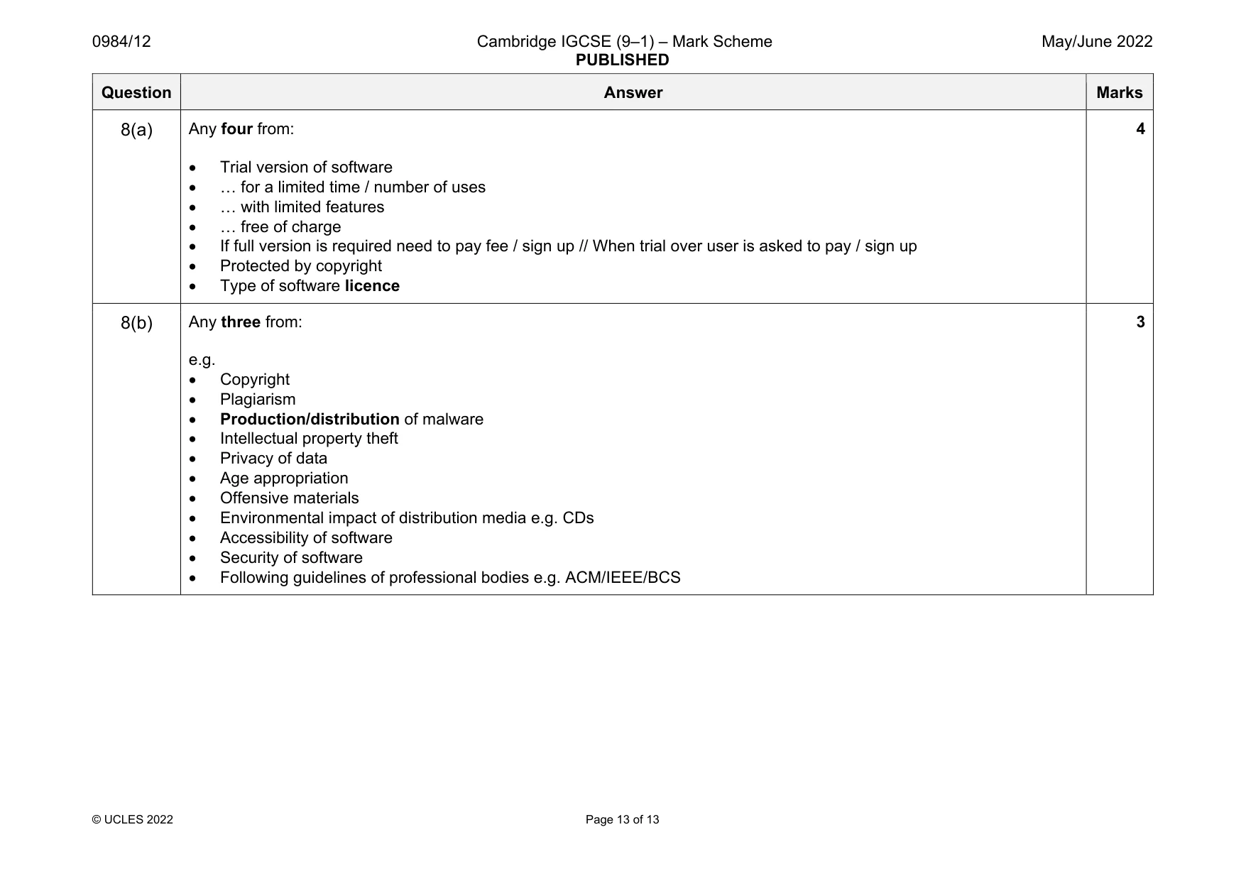 Mark scheme, page 13 of 13