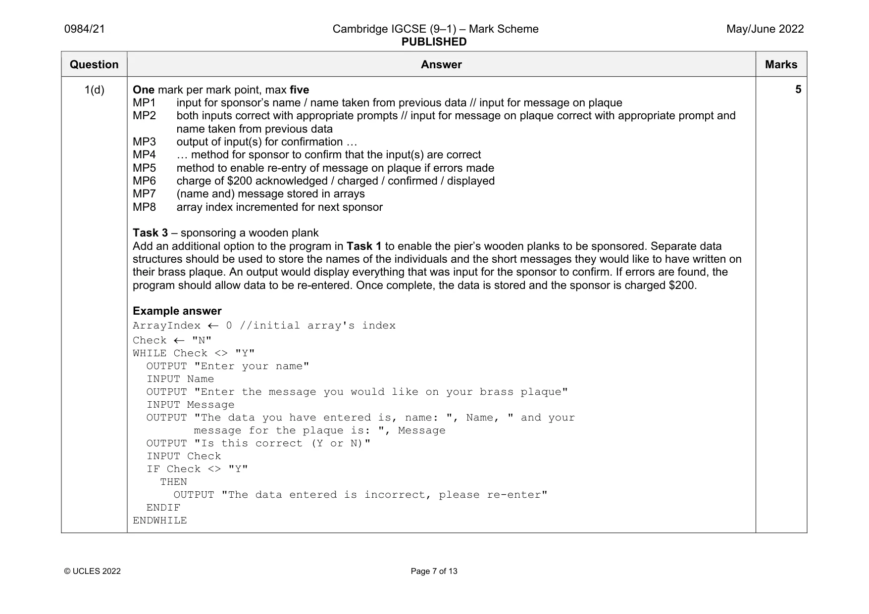 Mark scheme, page 7 of 13