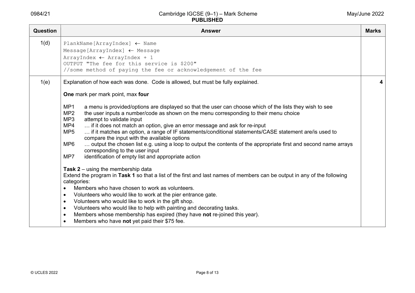 Mark scheme, page 8 of 13