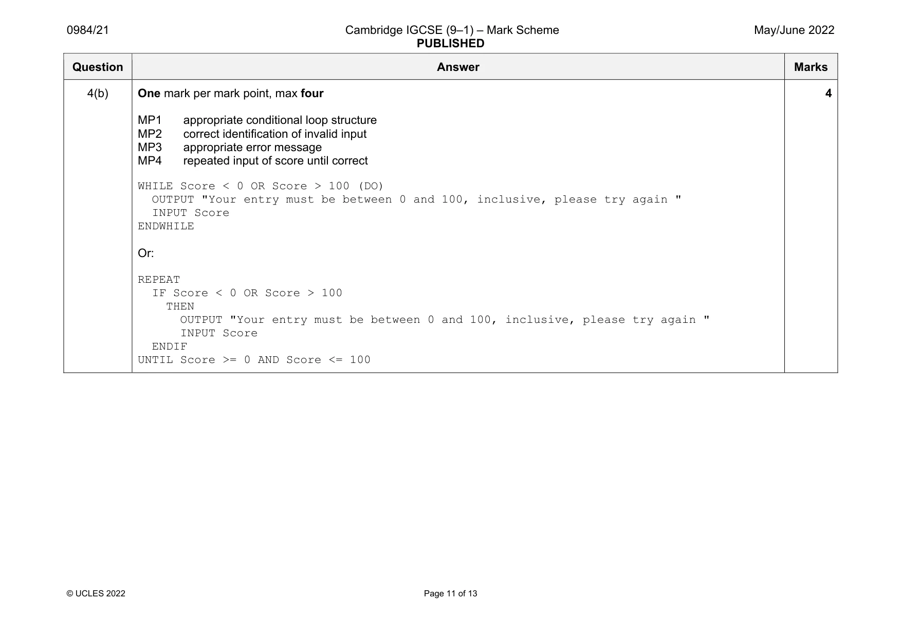 Mark scheme, page 11 of 13