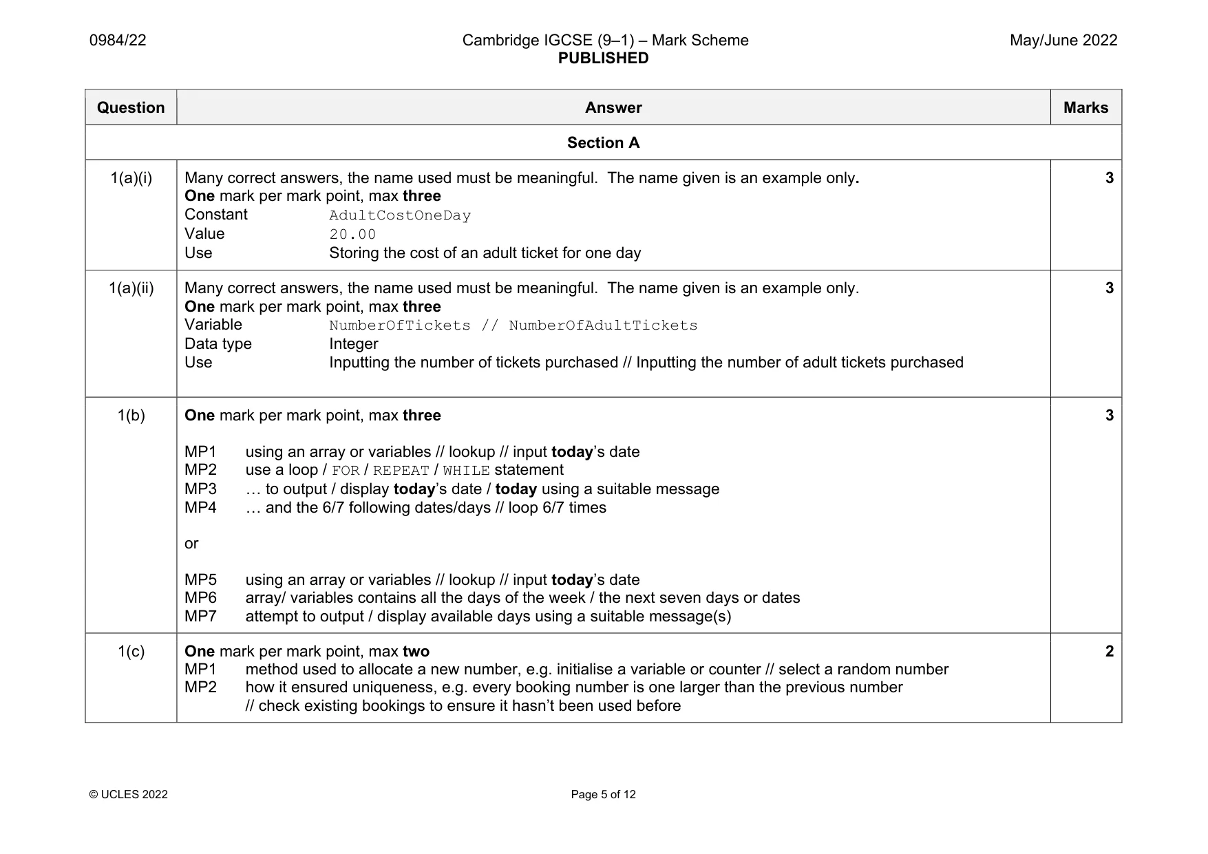 Mark scheme, page 5 of 12