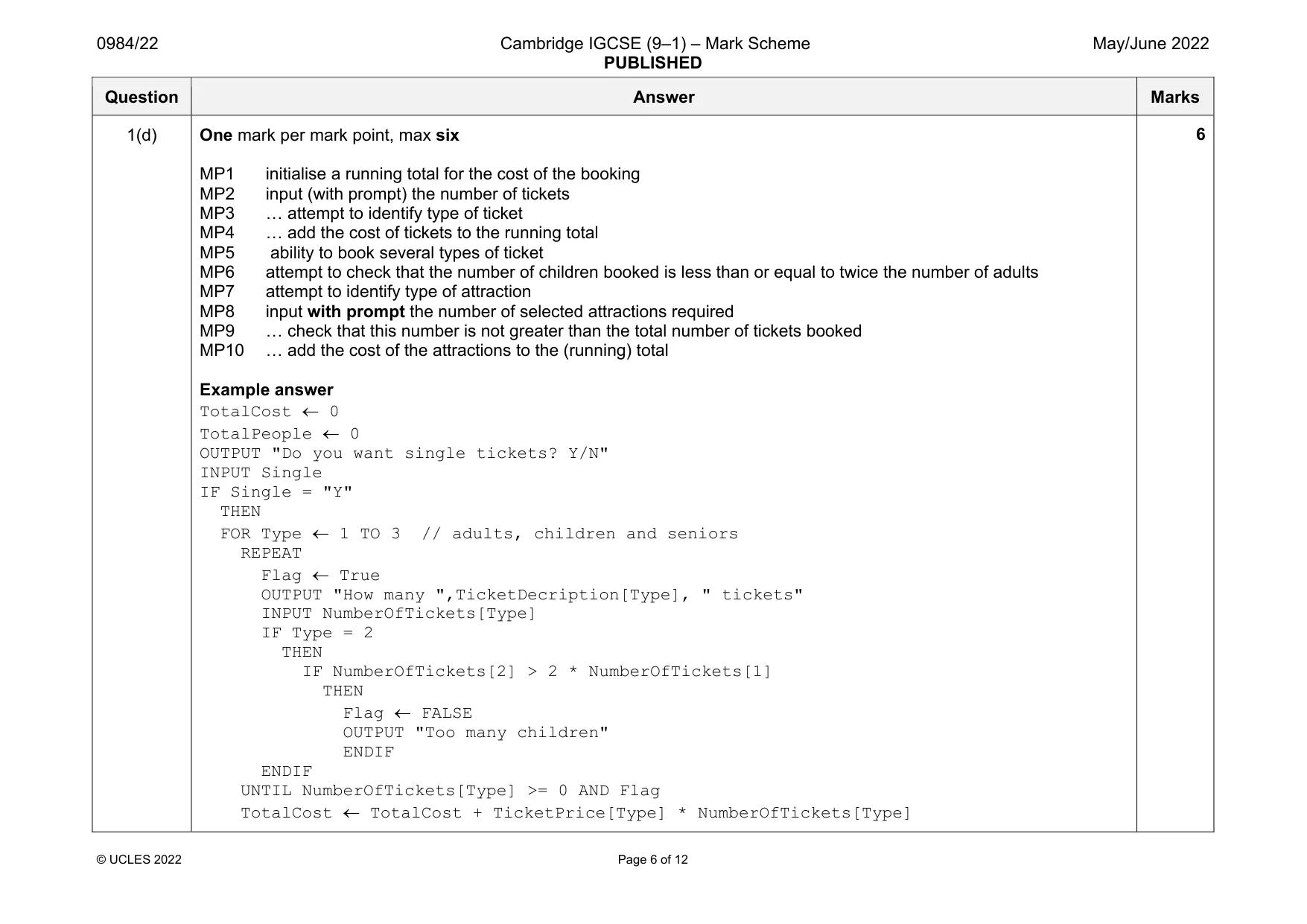 Mark scheme, page 6 of 12