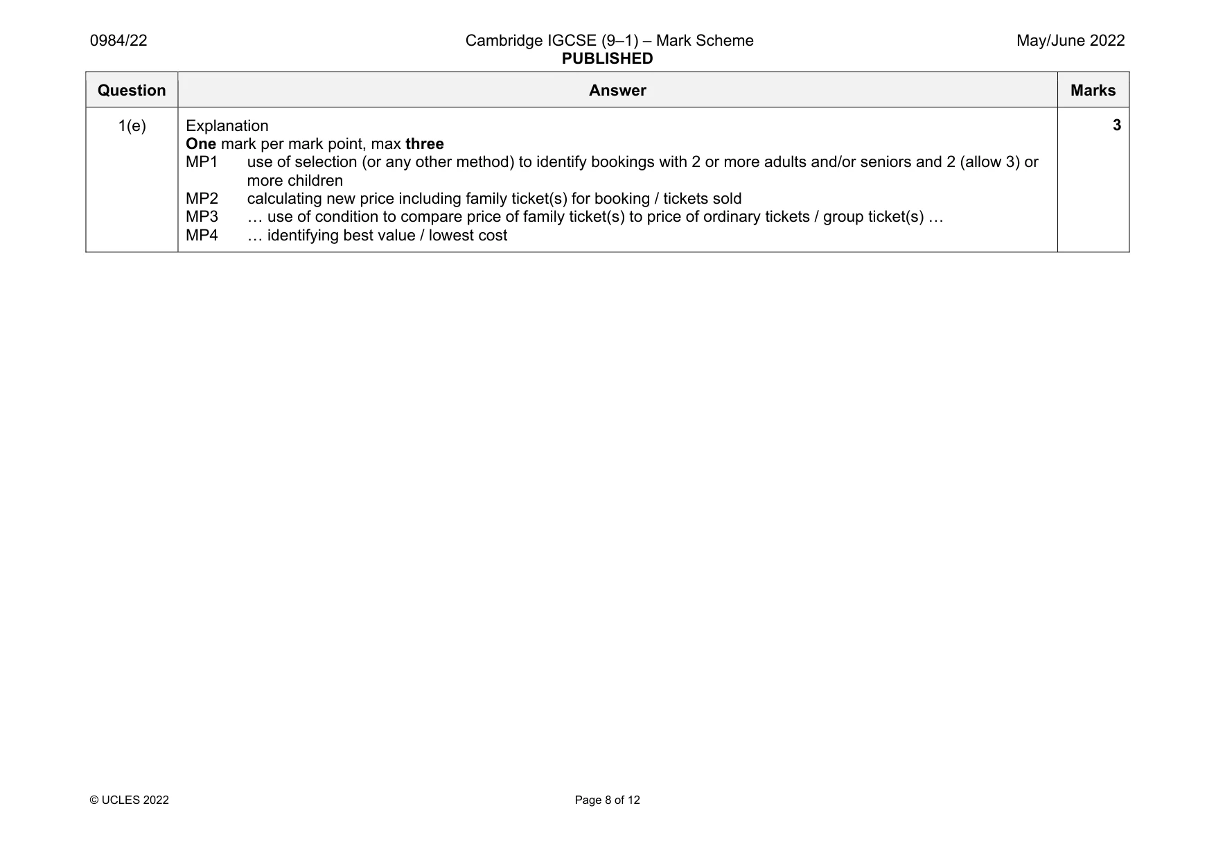 Mark scheme, page 8 of 12