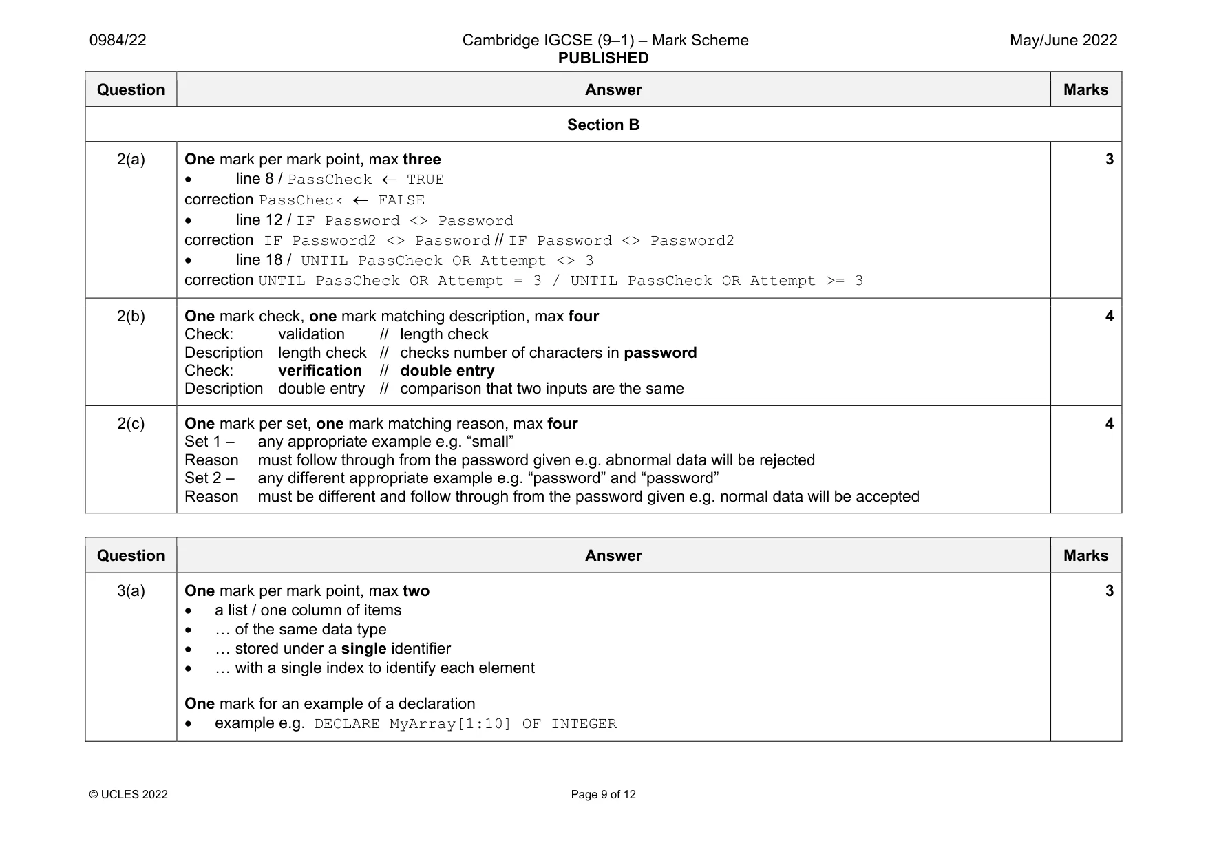 Mark scheme, page 9 of 12