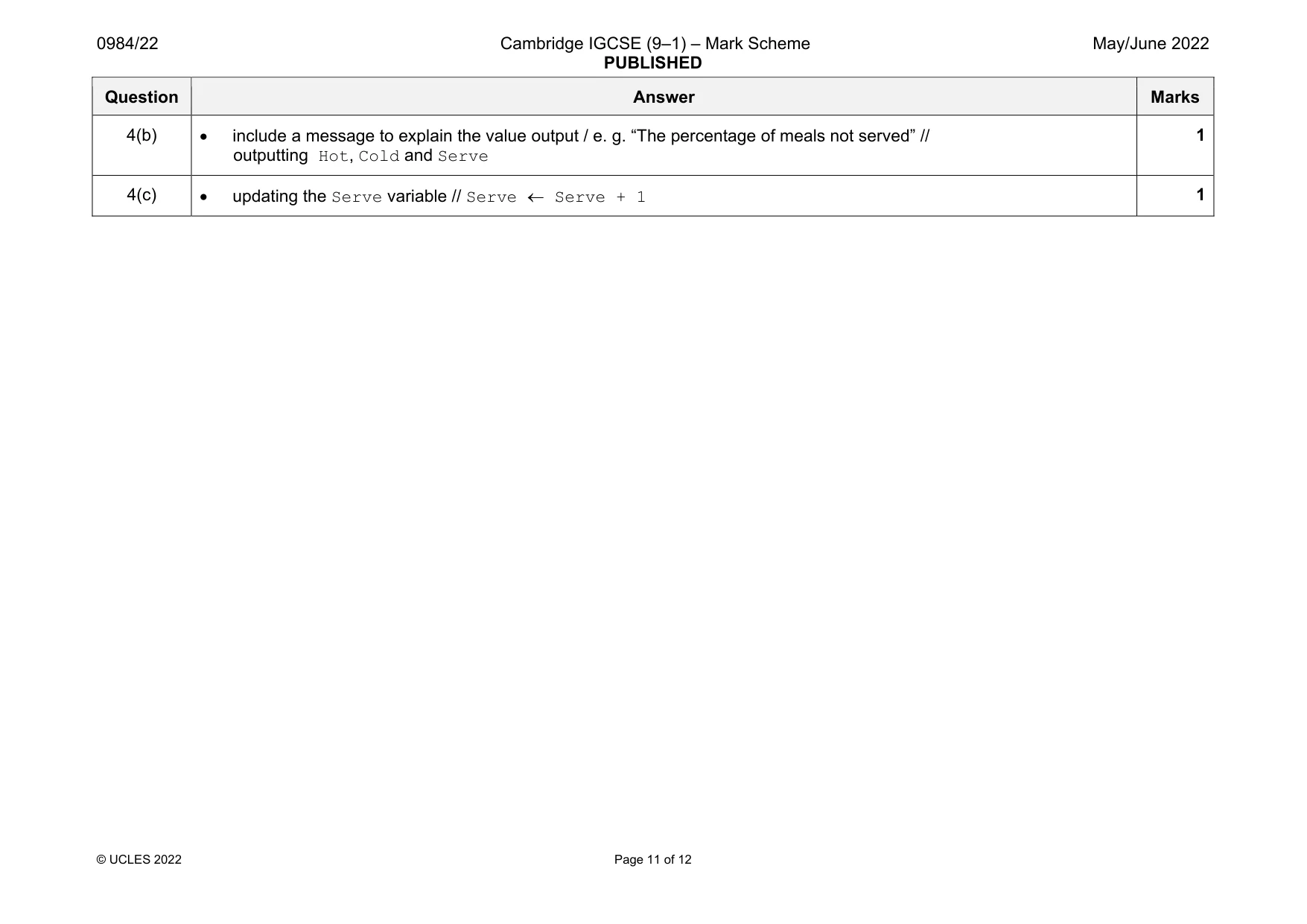 Mark scheme, page 11 of 12