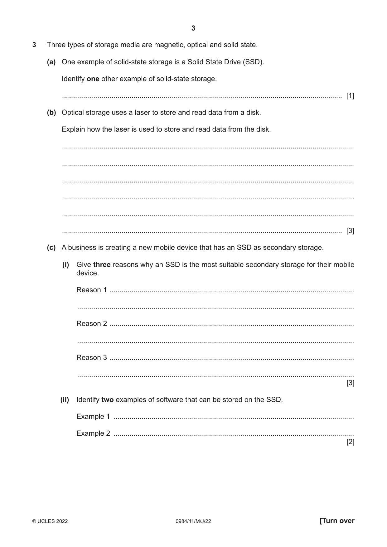 Cambridge IGCSE Computer Science (9-1) 0984 2022 May/June Paper 1 · Variant 1 question paper, page 3 of 12