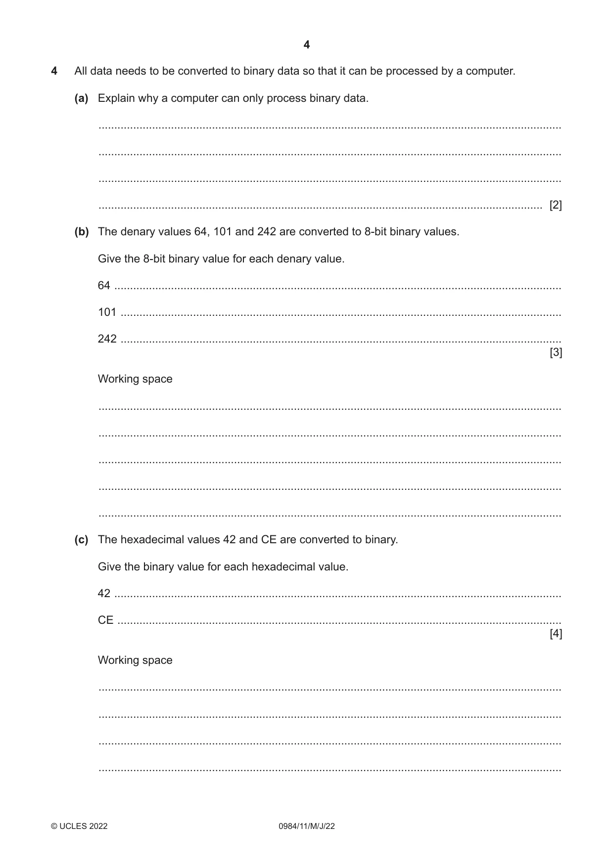 Cambridge IGCSE Computer Science (9-1) 0984 2022 May/June Paper 1 · Variant 1 question paper, page 4 of 12