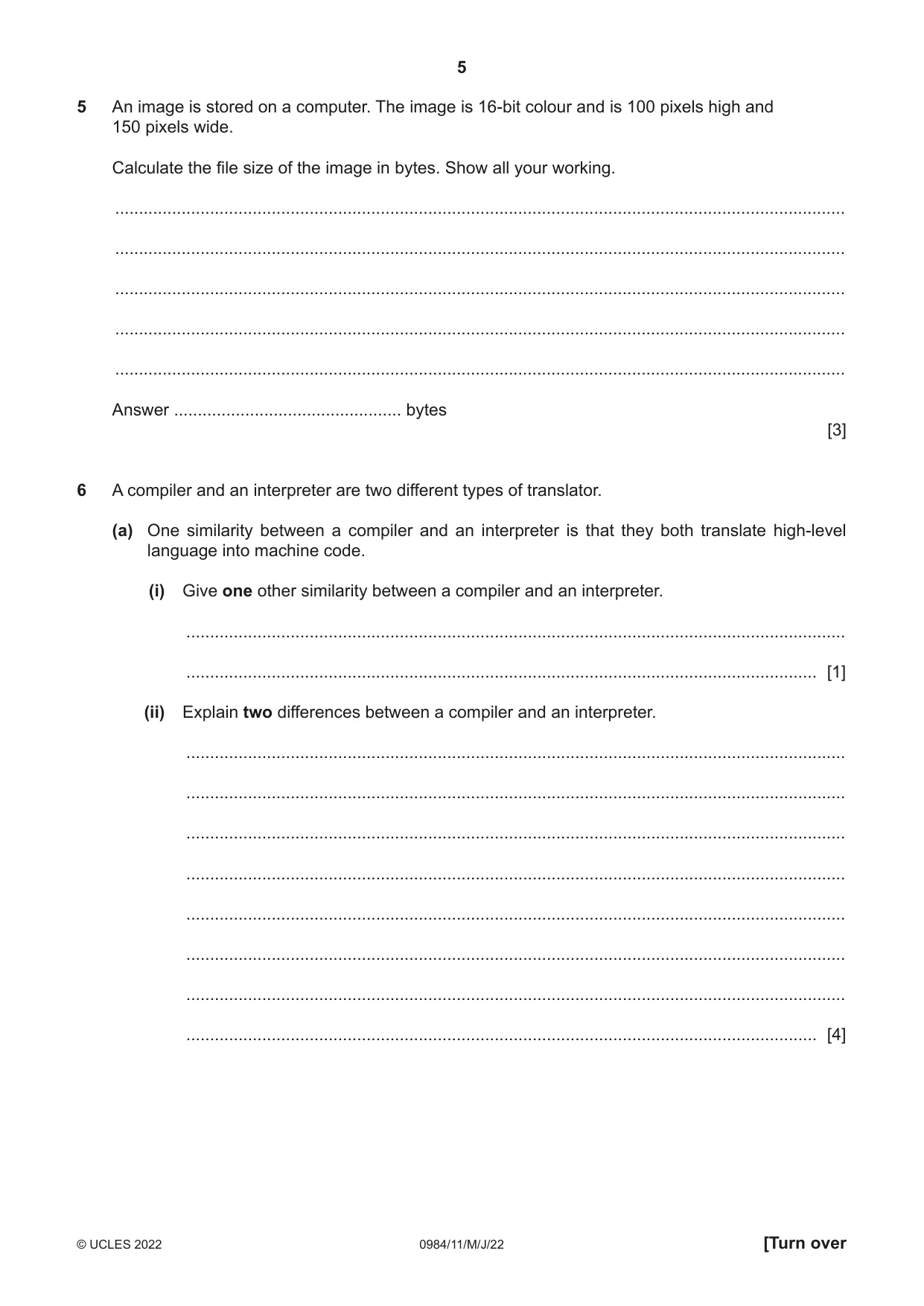 Cambridge IGCSE Computer Science (9-1) 0984 2022 May/June Paper 1 · Variant 1 question paper, page 5 of 12