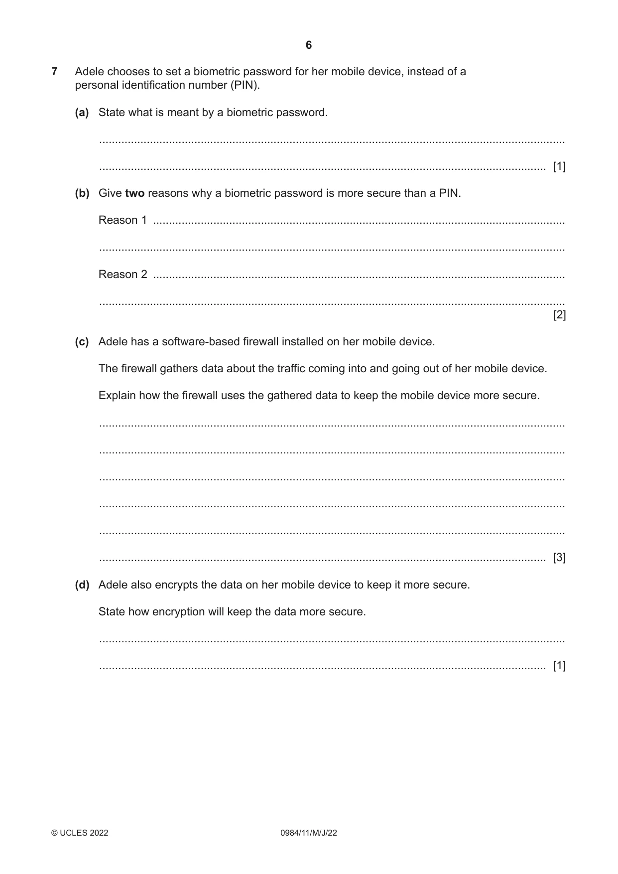 Cambridge IGCSE Computer Science (9-1) 0984 2022 May/June Paper 1 · Variant 1 question paper, page 6 of 12
