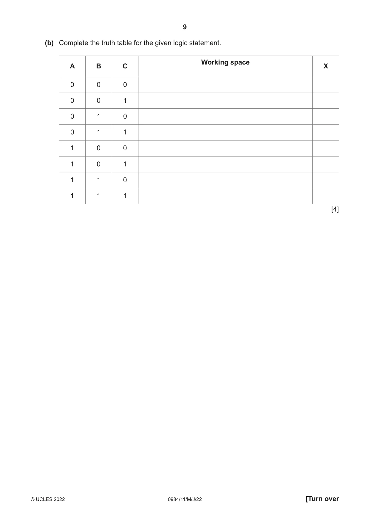Cambridge IGCSE Computer Science (9-1) 0984 2022 May/June Paper 1 · Variant 1 question paper, page 9 of 12
