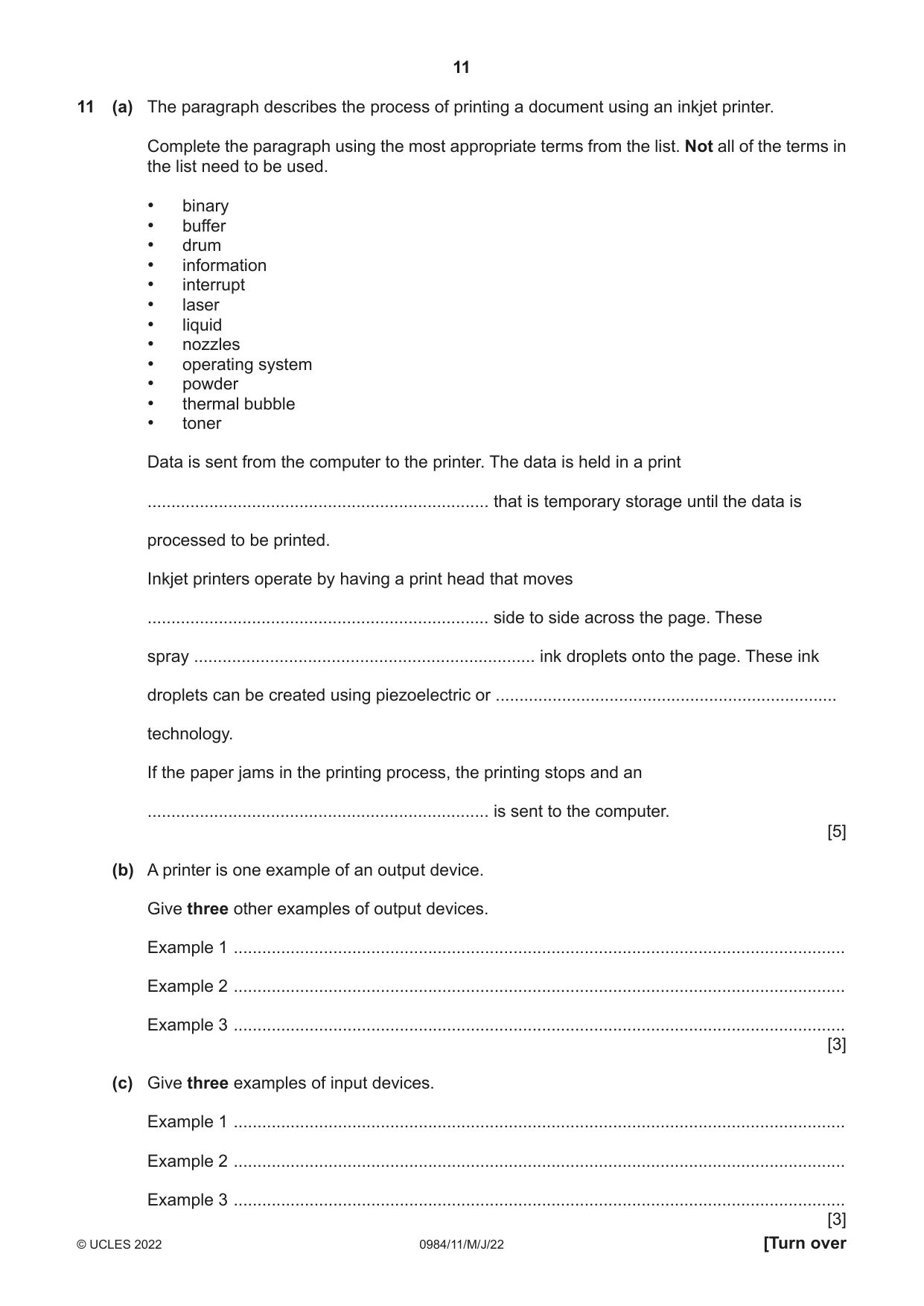 Cambridge IGCSE Computer Science (9-1) 0984 2022 May/June Paper 1 · Variant 1 question paper, page 11 of 12