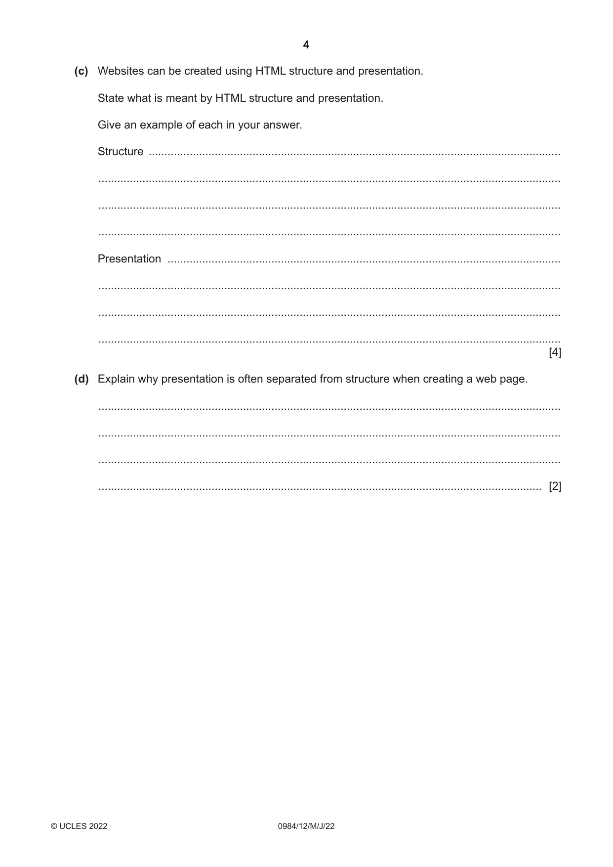 Cambridge IGCSE Computer Science (9-1) 0984 2022 May/June Paper 1 · Variant 2 question paper, page 4 of 12