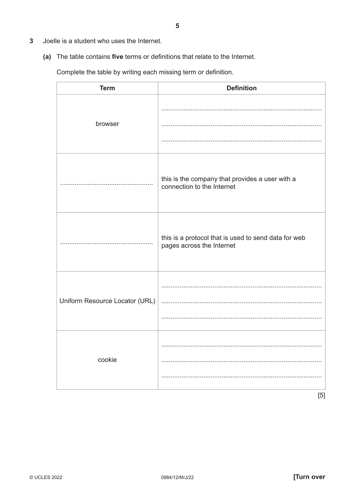 Cambridge IGCSE Computer Science (9-1) 0984 2022 May/June Paper 1 · Variant 2 question paper, page 5 of 12
