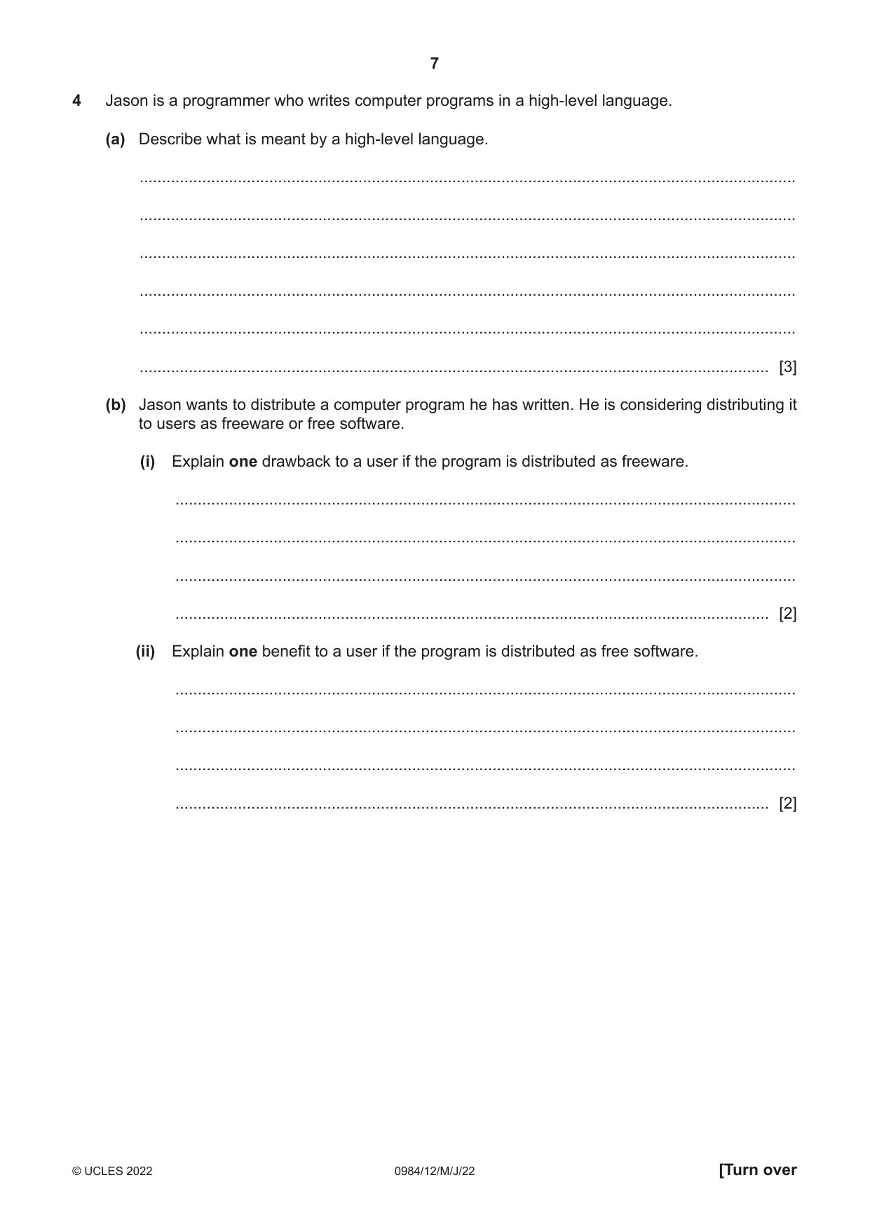 Cambridge IGCSE Computer Science (9-1) 0984 2022 May/June Paper 1 · Variant 2 question paper, page 7 of 12