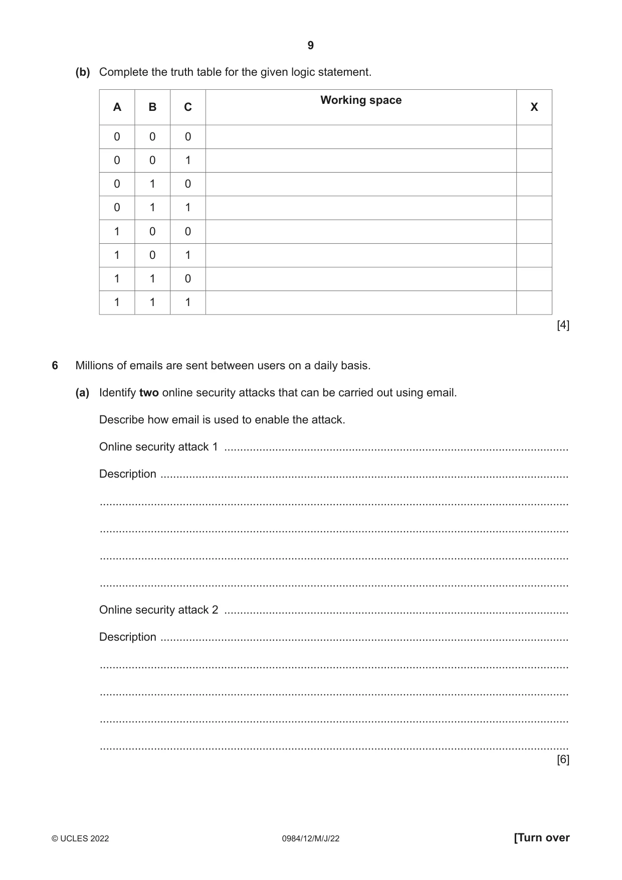 Cambridge IGCSE Computer Science (9-1) 0984 2022 May/June Paper 1 · Variant 2 question paper, page 9 of 12
