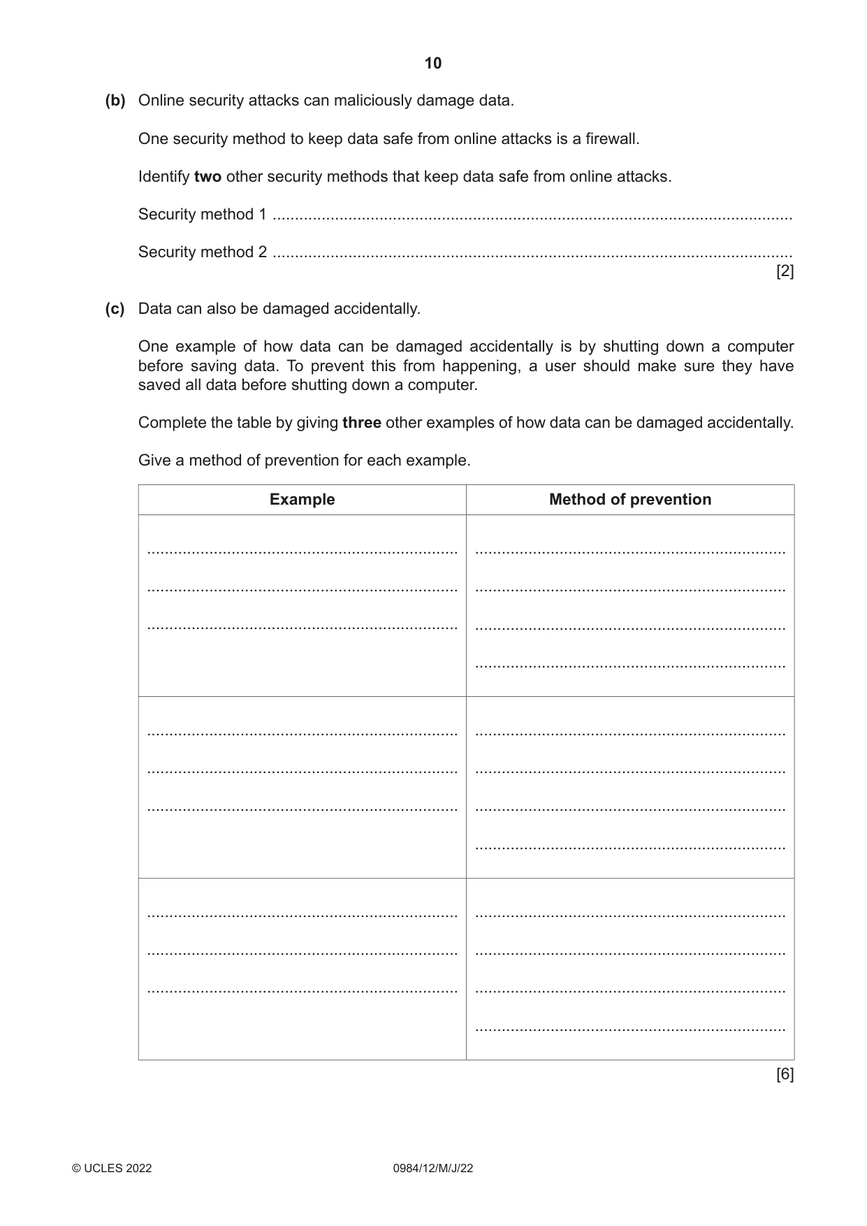 Cambridge IGCSE Computer Science (9-1) 0984 2022 May/June Paper 1 · Variant 2 question paper, page 10 of 12