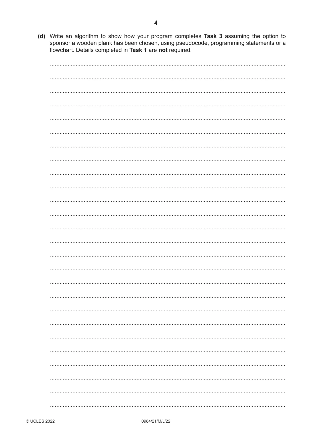 Cambridge IGCSE Computer Science (9-1) 0984 2022 May/June Paper 2 · Variant 1 question paper, page 4 of 12