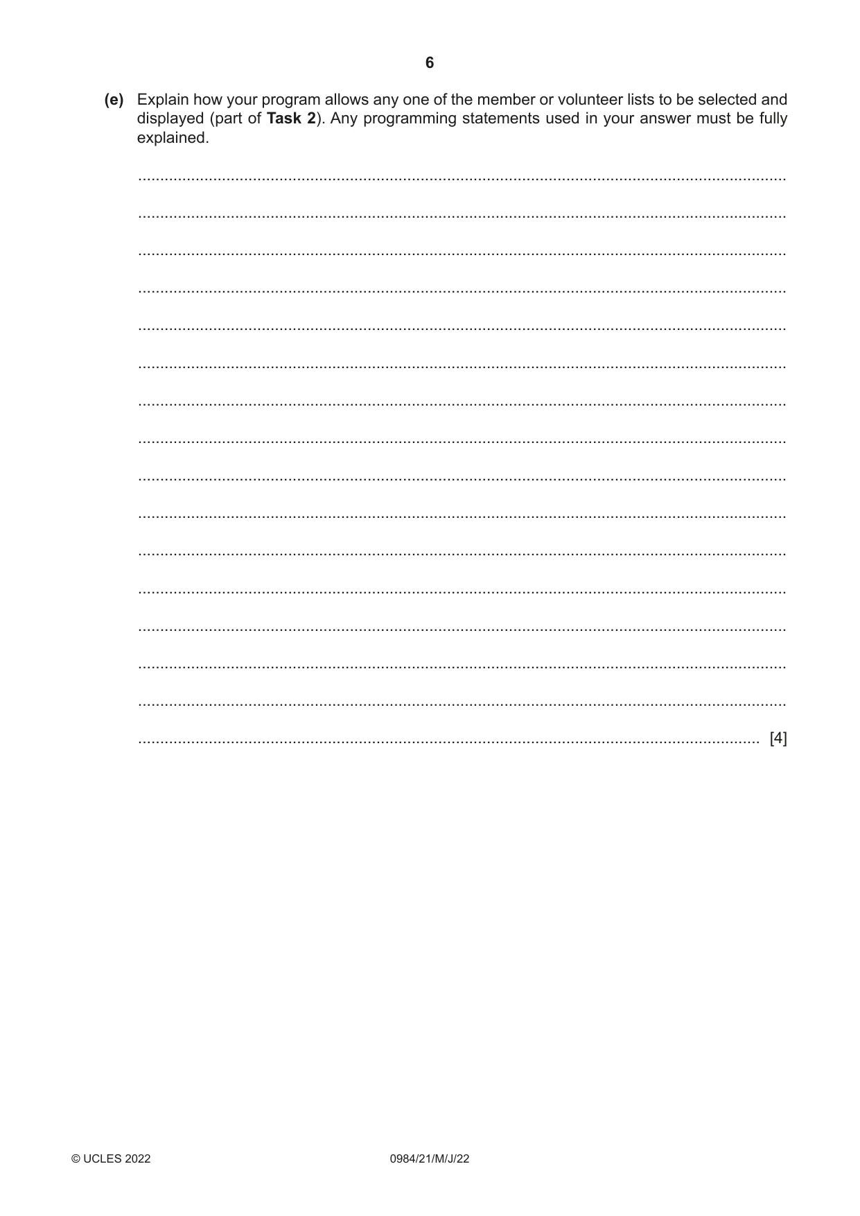 Cambridge IGCSE Computer Science (9-1) 0984 2022 May/June Paper 2 · Variant 1 question paper, page 6 of 12