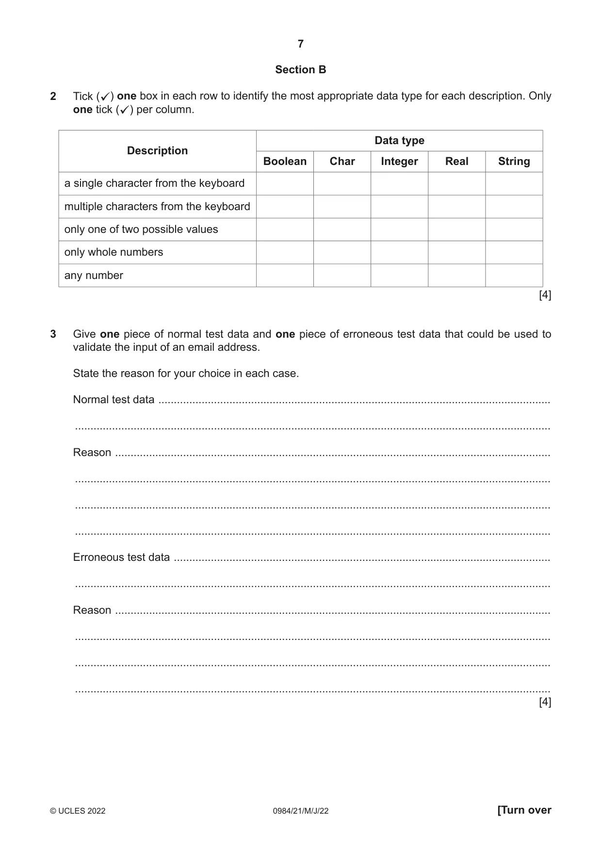 Cambridge IGCSE Computer Science (9-1) 0984 2022 May/June Paper 2 · Variant 1 question paper, page 7 of 12