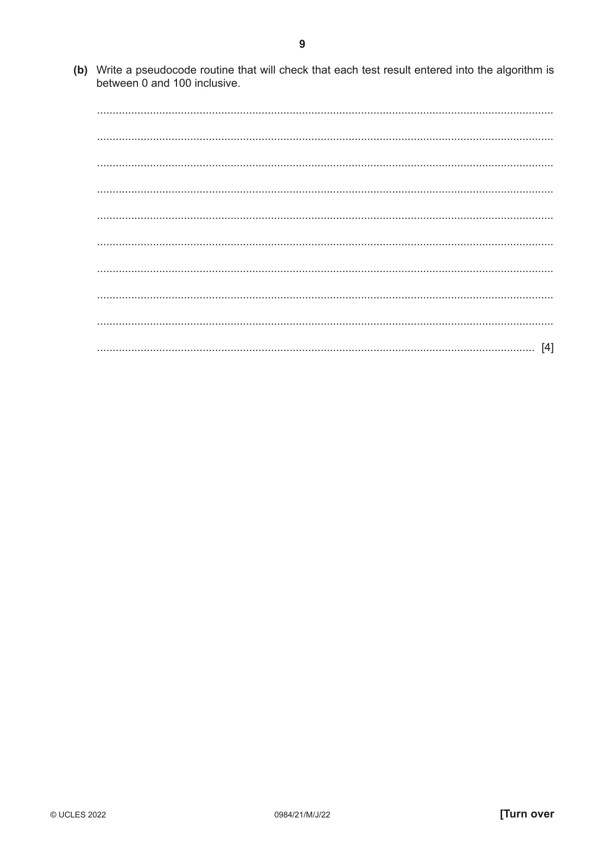 Cambridge IGCSE Computer Science (9-1) 0984 2022 May/June Paper 2 · Variant 1 question paper, page 9 of 12