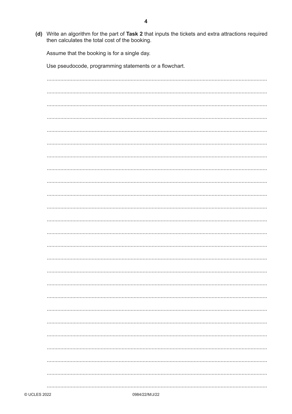 Cambridge IGCSE Computer Science (9-1) 0984 2022 May/June Paper 2 · Variant 2 question paper, page 4 of 12