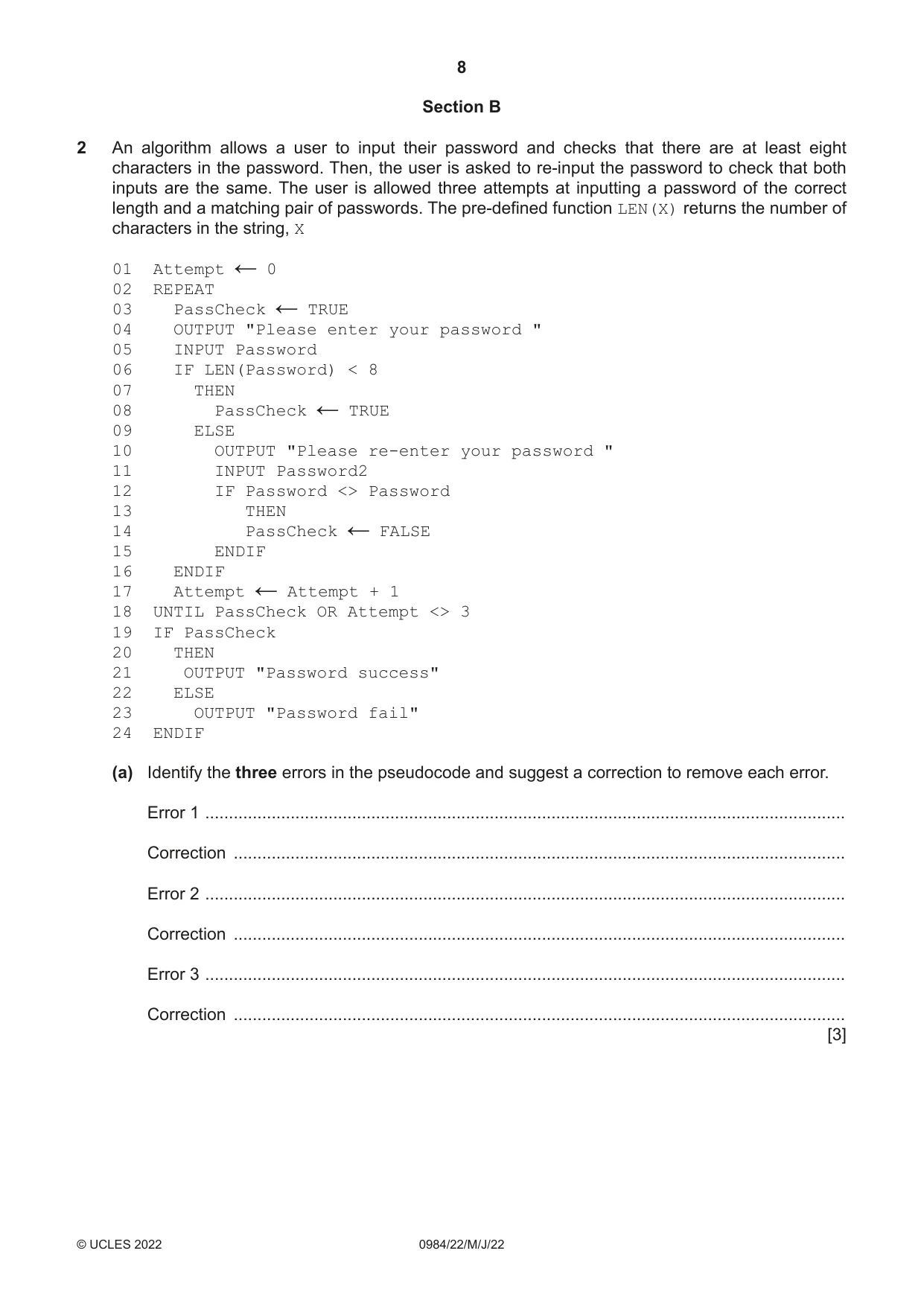Cambridge IGCSE Computer Science (9-1) 0984 2022 May/June Paper 2 · Variant 2 question paper, page 8 of 12