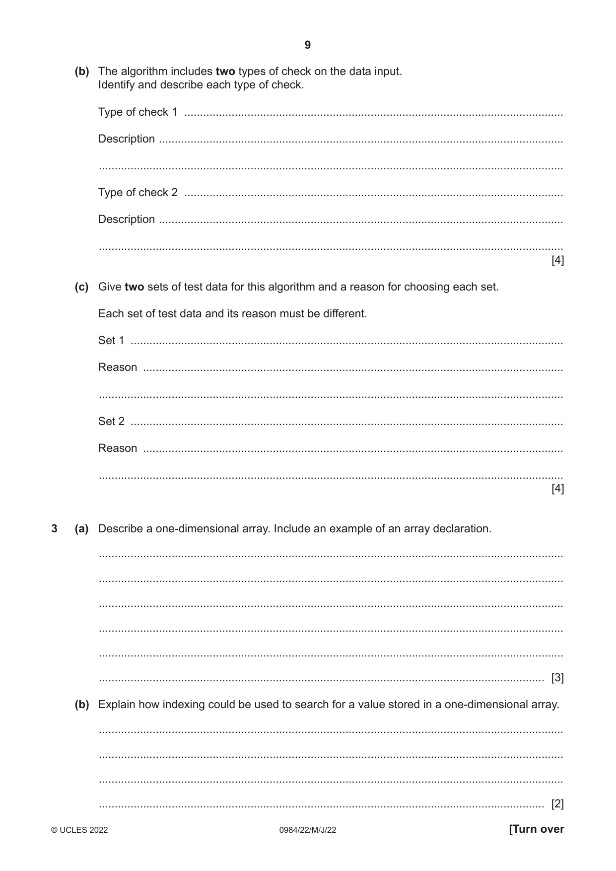 Cambridge IGCSE Computer Science (9-1) 0984 2022 May/June Paper 2 · Variant 2 question paper, page 9 of 12