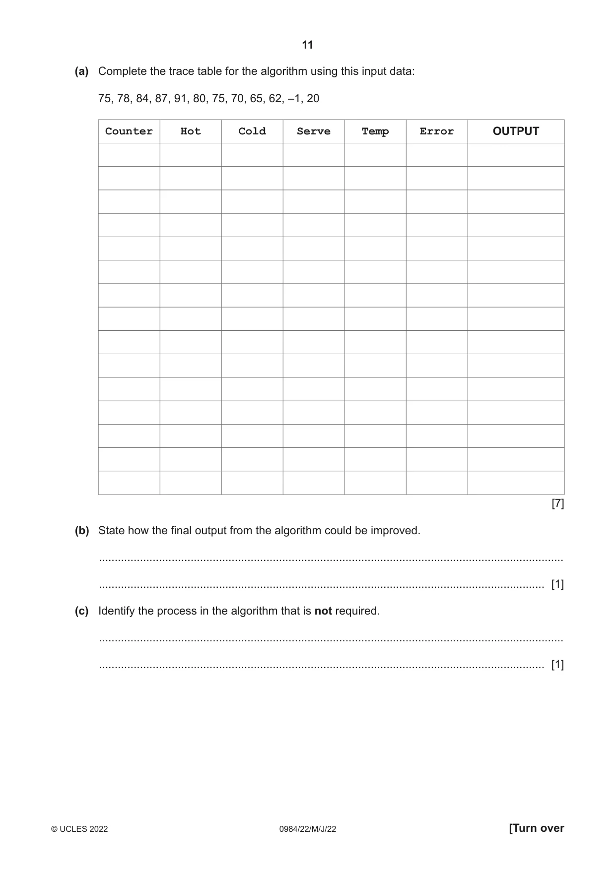 Cambridge IGCSE Computer Science (9-1) 0984 2022 May/June Paper 2 · Variant 2 question paper, page 11 of 12